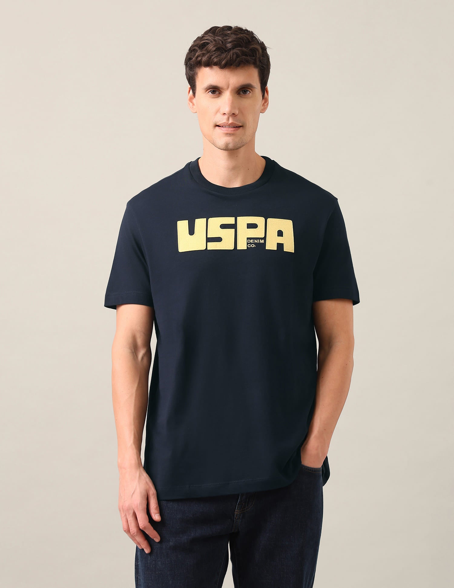 Typographic Brand Printed Regular Fit T-Shirt Blue - U.S. Polo Assn. India | Large