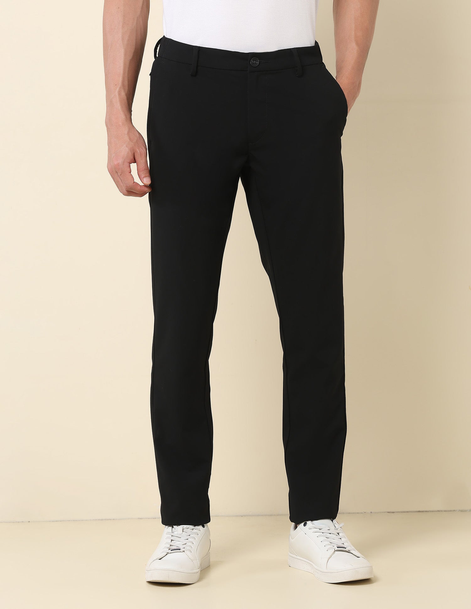 Austin Slim Fit Solid Trousers Black - U.S. Polo Assn. India | Large