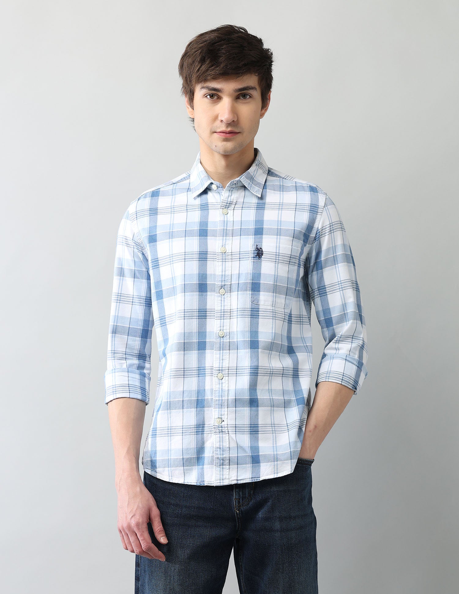 Plaid Checked Regular Fit Twill Shirt Indigo - U.S. Polo Assn. India | Large