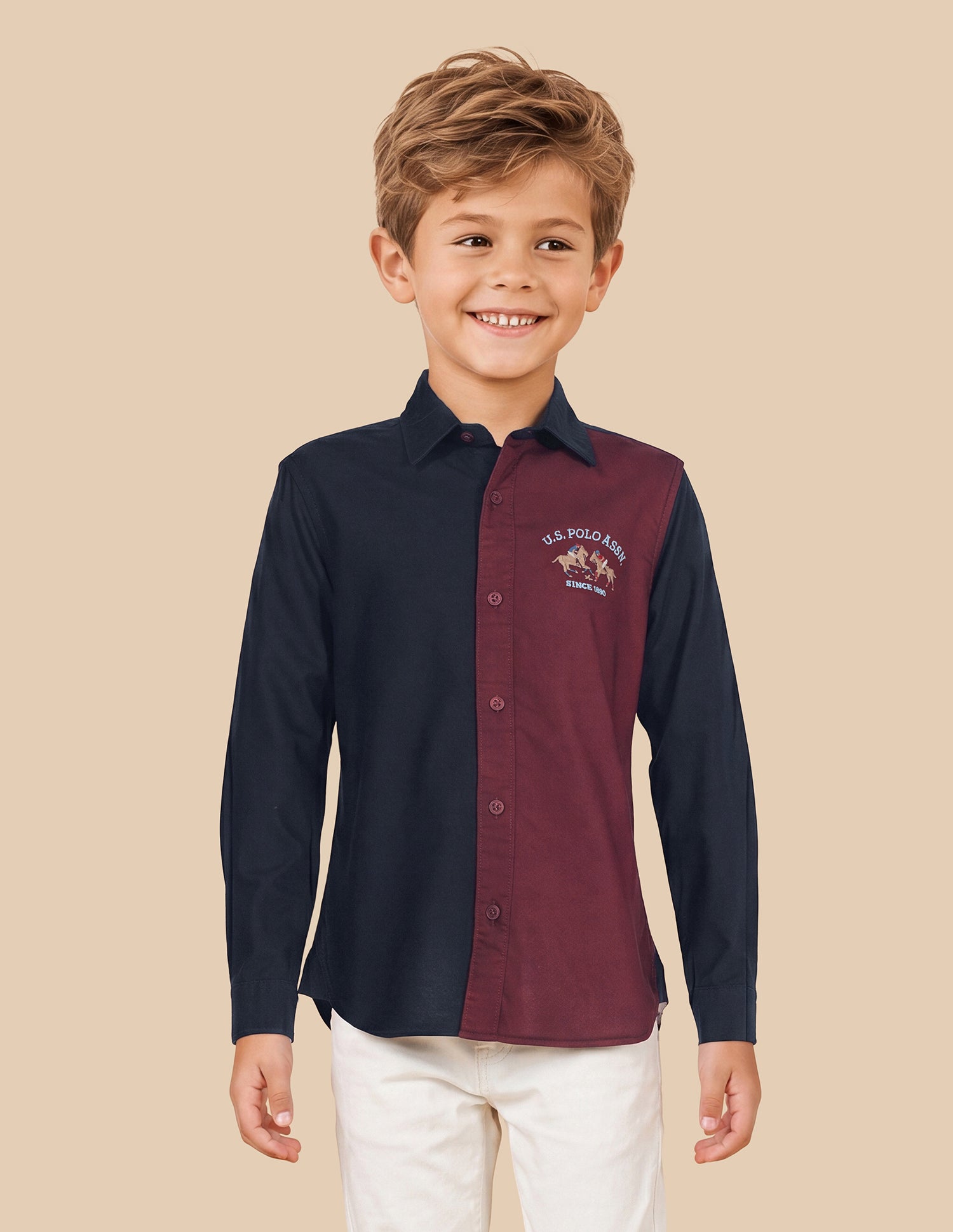 Colourblocked Regular Fit Shirt Maroon - U.S. Polo Assn. India | Large