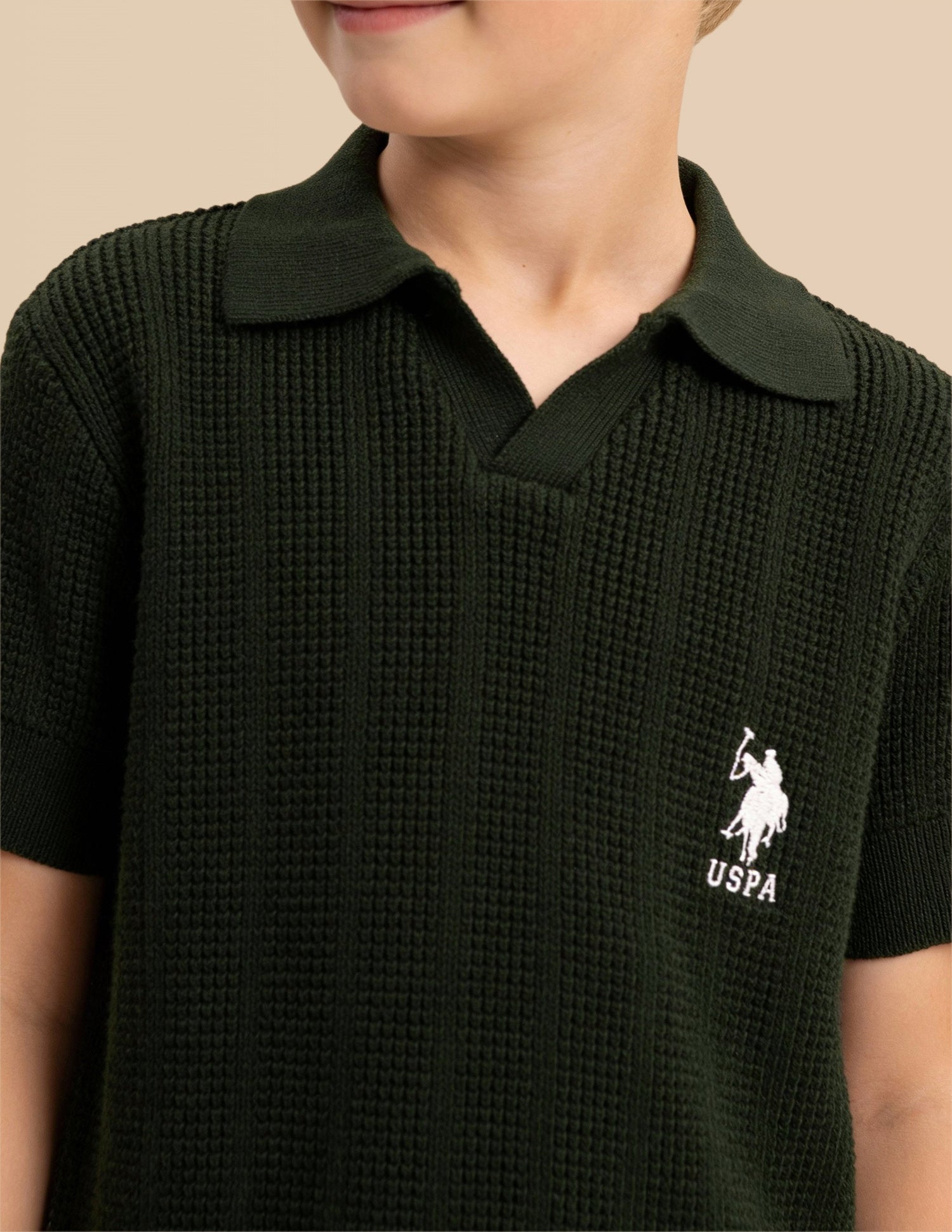 Boys Textured Regular Fit Polo Shirt Olive - U.S. Polo Assn. India | Large