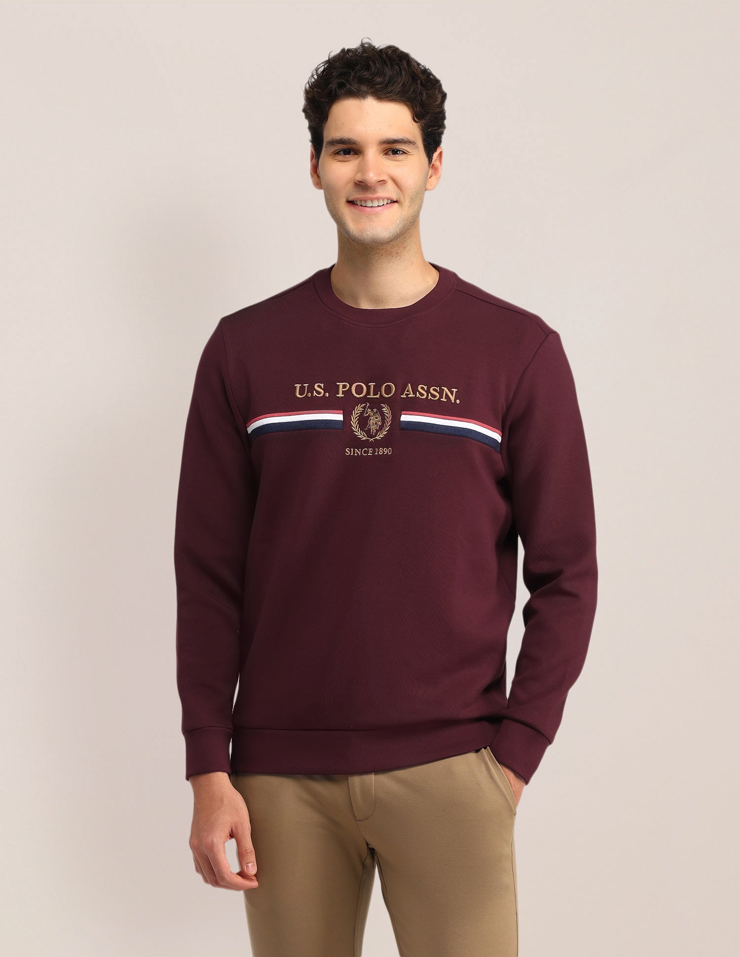 Brand Printed Regular Fit Sweatshirt Maroon - U.S. Polo Assn. India | Large