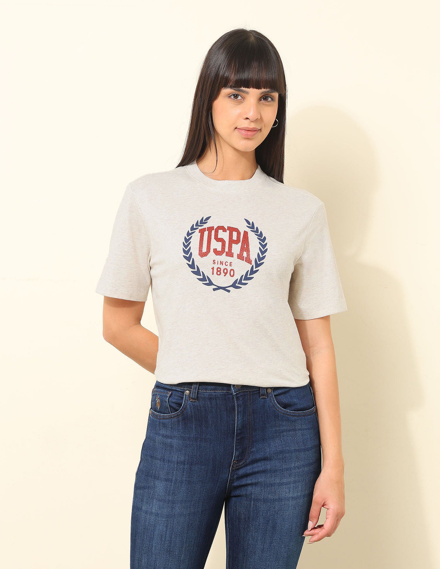 Boxy Fit Brand Printed T-Shirt Beige - U.S. POLO ASSN. | Large