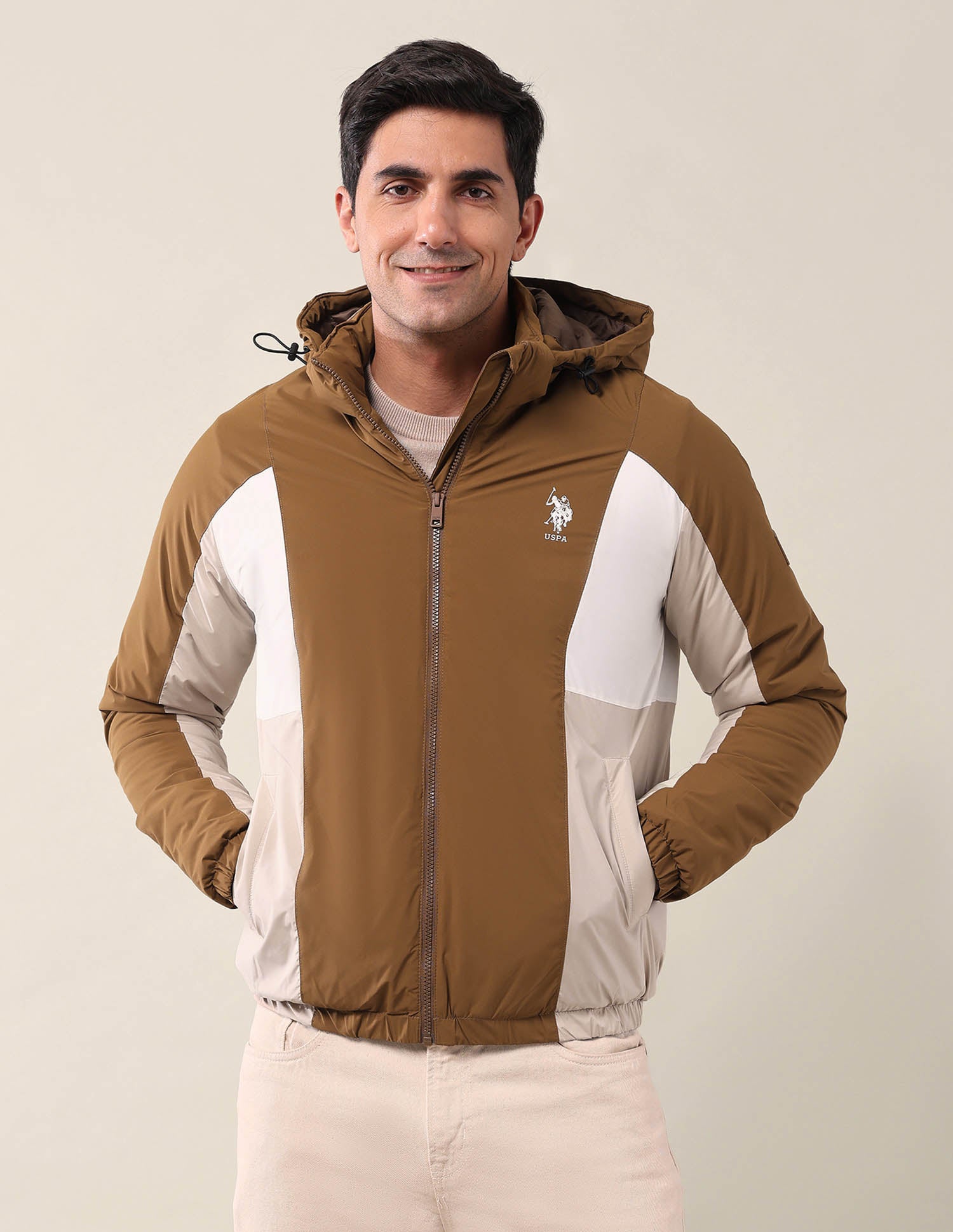 High Neck Regular Fit Jacket Brown - U.S. Polo Assn. India | Large