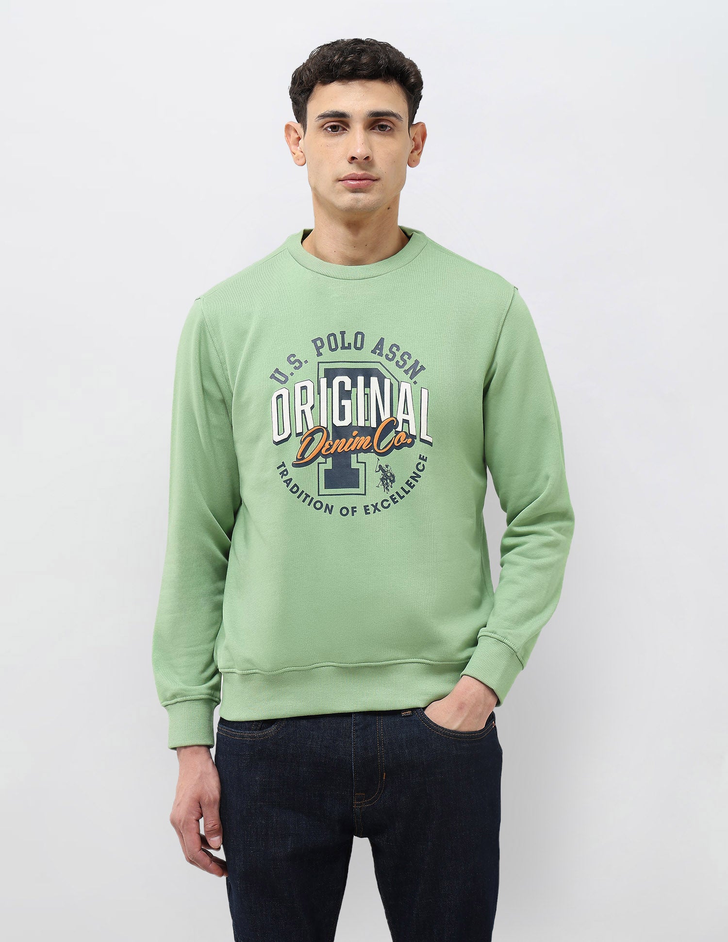 Graphic Brand Printed Regular Fit Sweatshirt Light Green - U.S. POLO ASSN. | Large