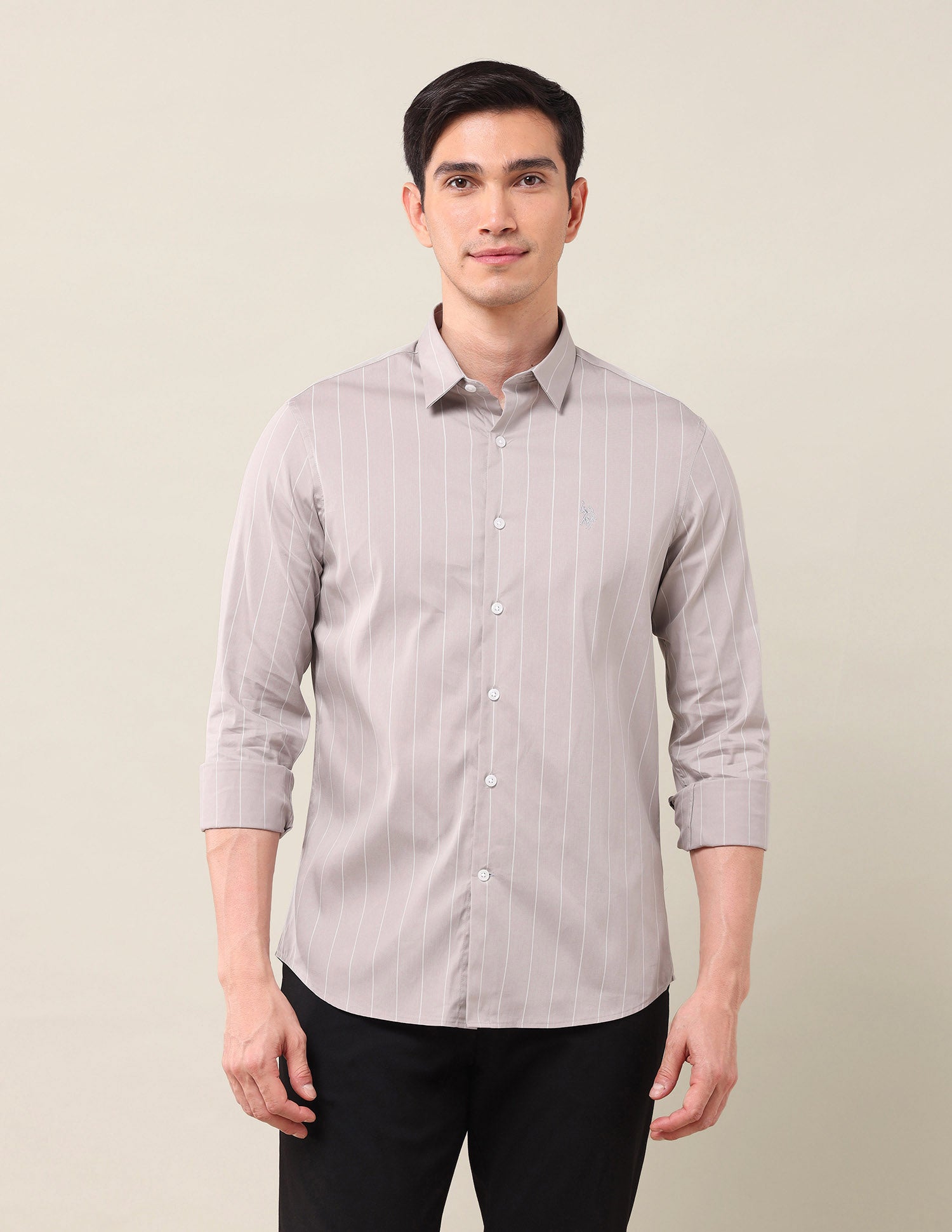 Tailored Fit Vertical Striped Shirt Light Khaki - U.S. Polo Assn. India | Large
