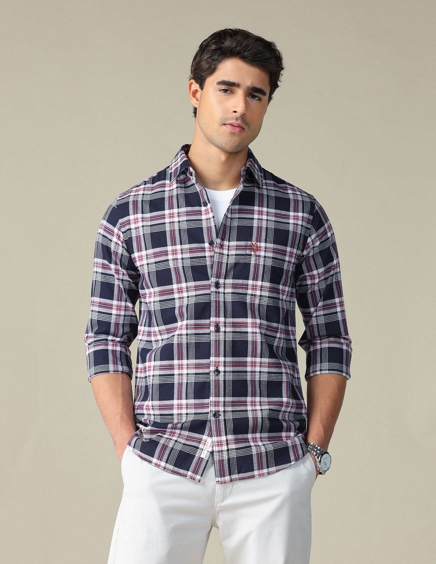 Pure Cotton Plaid Checked Shirt Navy - U.S. POLO ASSN. | Large