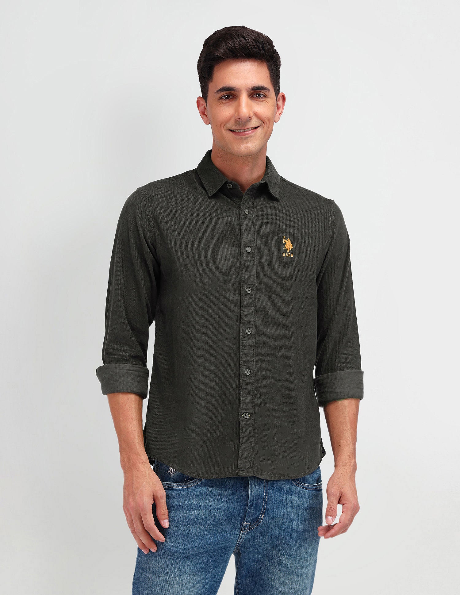 Slim Fit Dobby Shirt Olive - U.S. Polo Assn. India | Large