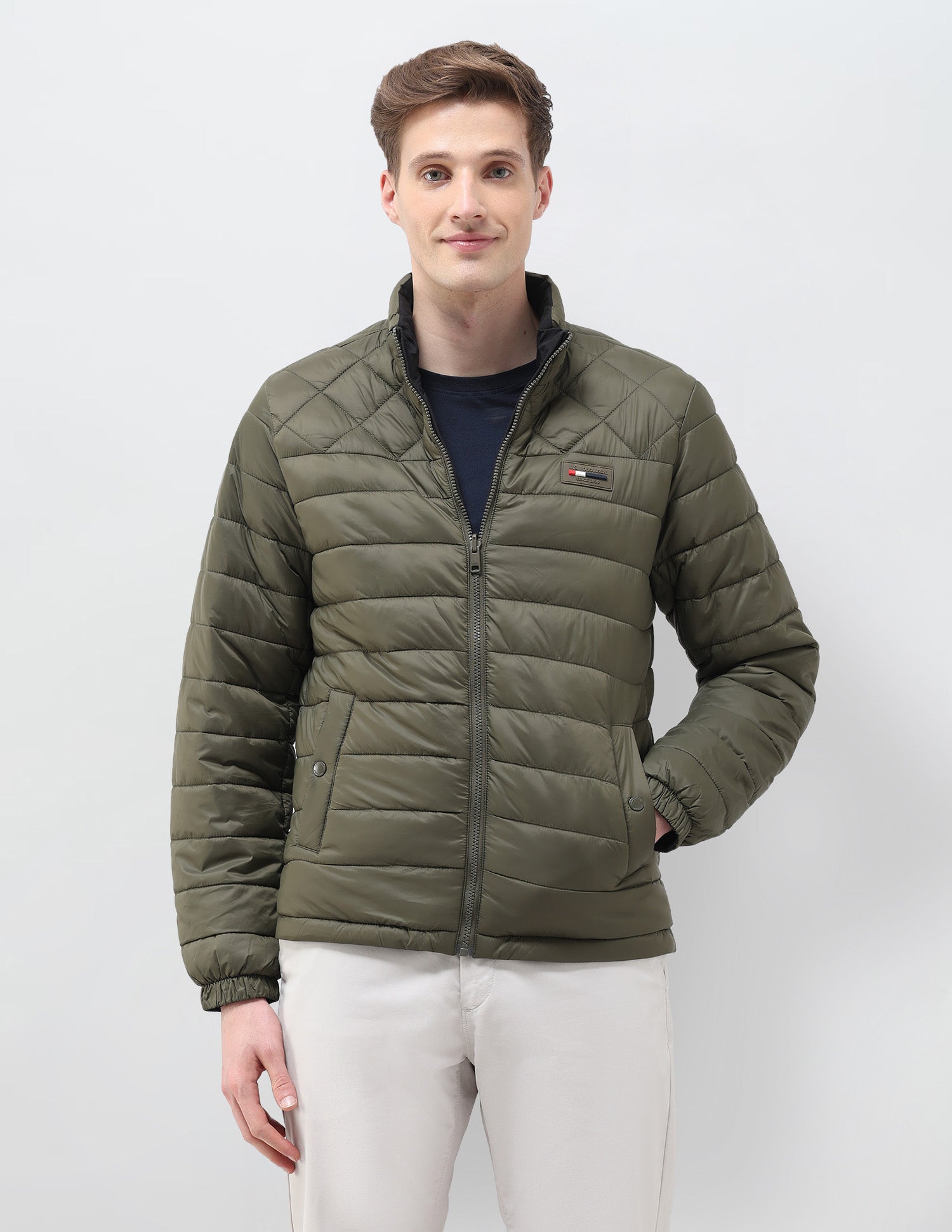 Regular Fit Solid Puffer Jacket Olive - U.S. Polo Assn. India | Large