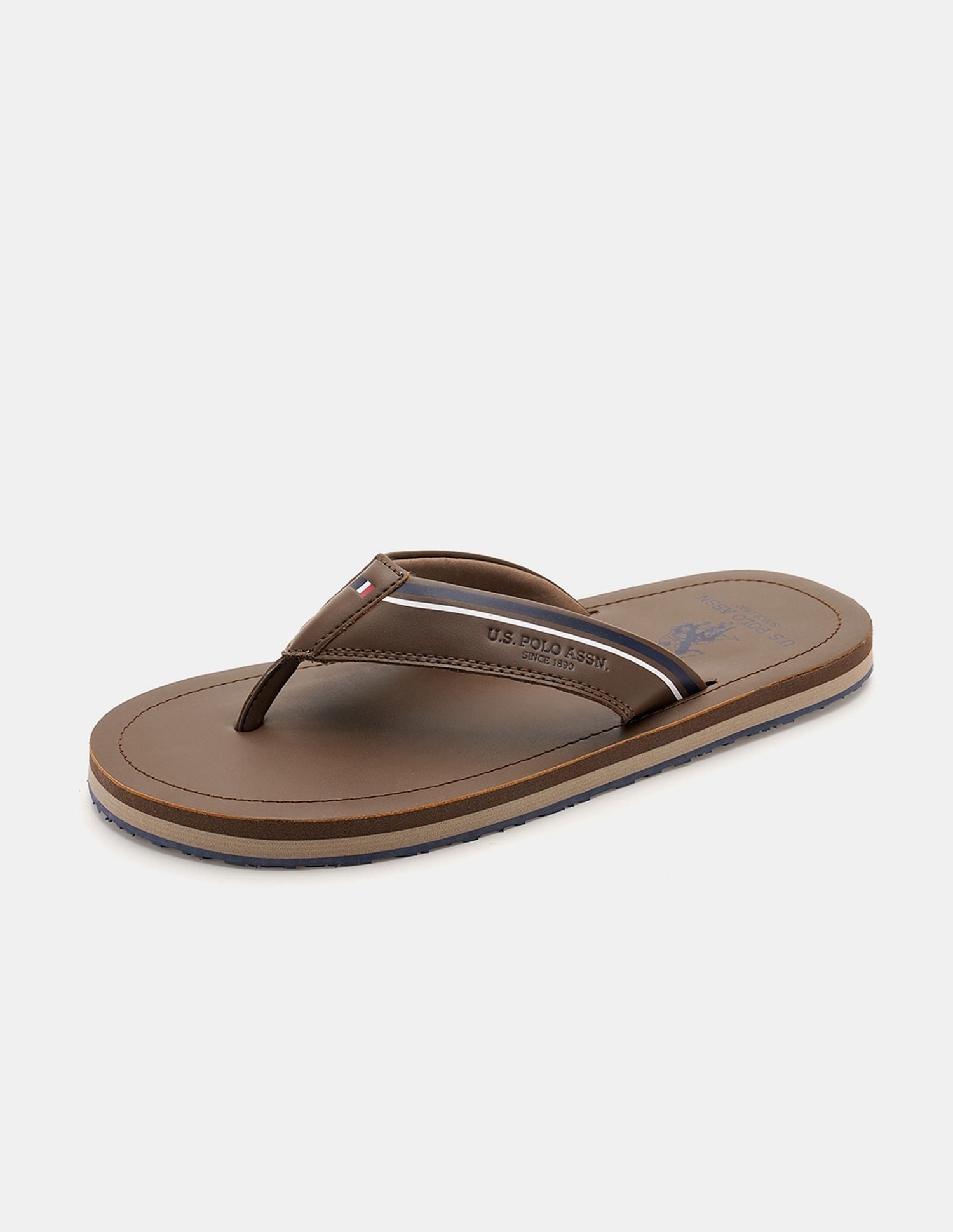 Men Nesta Striped Flip Flops Brown - U.S. POLO ASSN. | Large