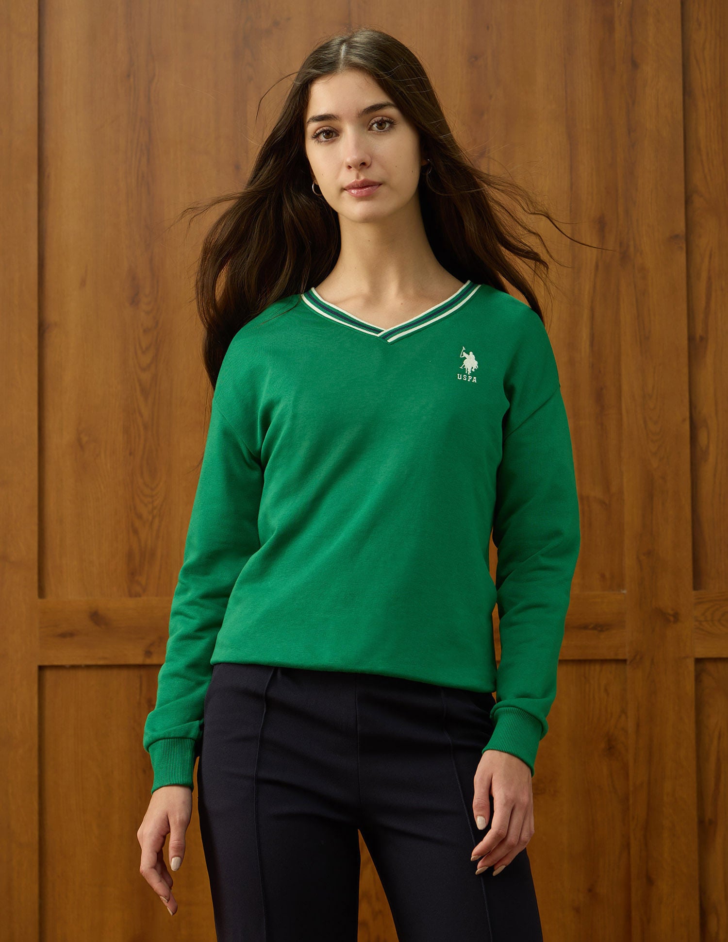 Solid Regular Fit Sweatshirt Green - U.S. POLO ASSN. | Large