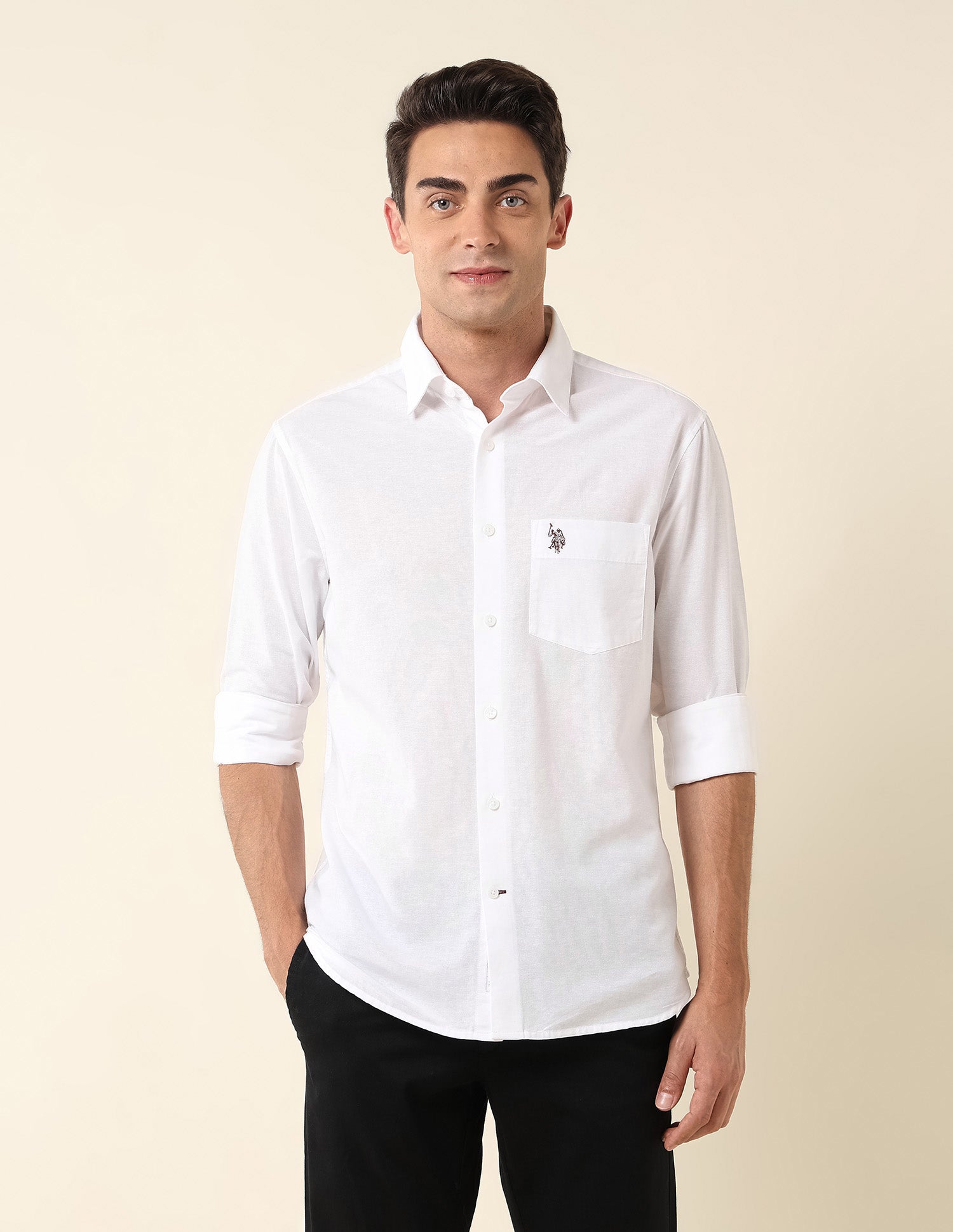 Pure Cotton Tailored Fit Shirt White - U.S. Polo Assn. India | Large