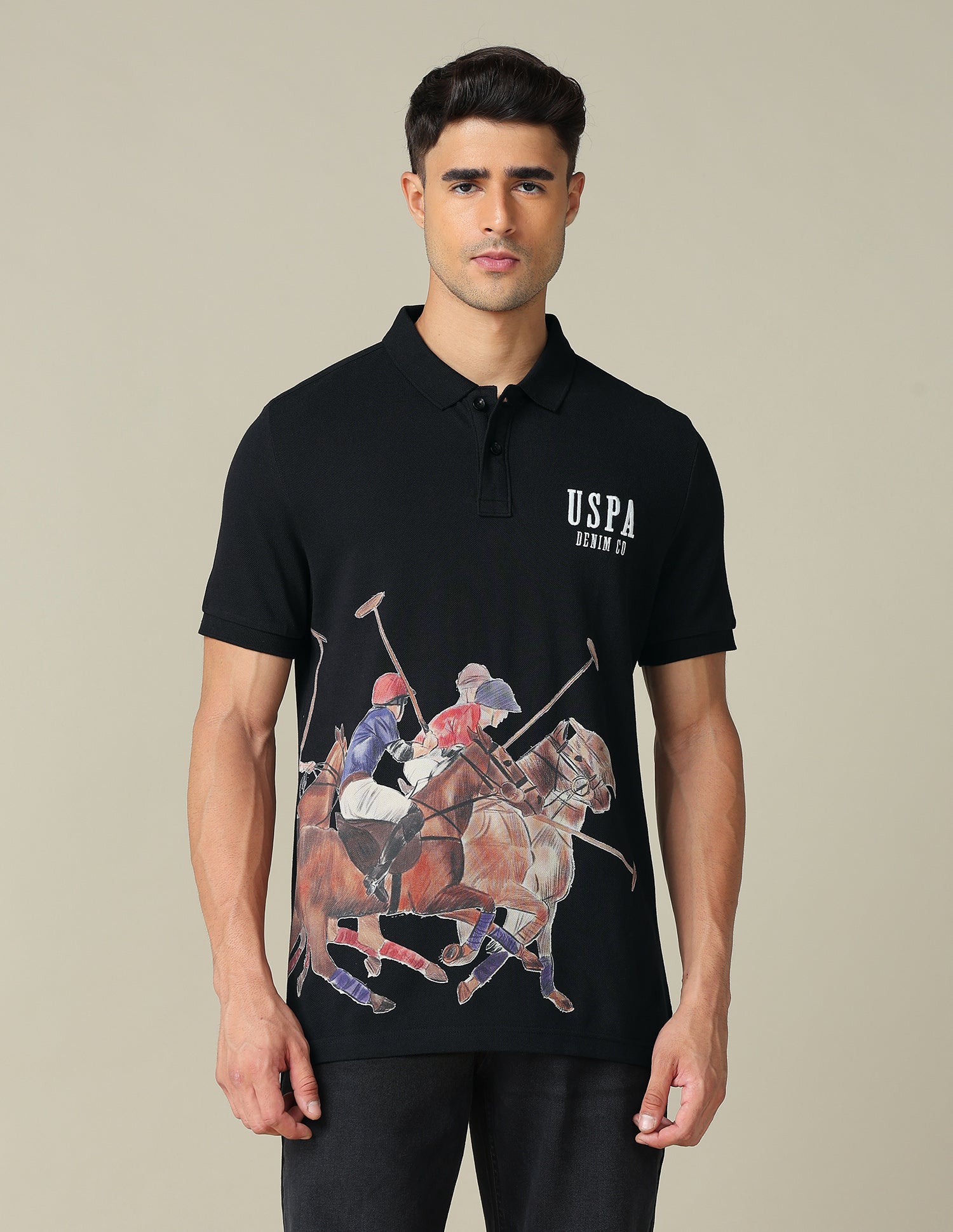 Muscle Fit Graphic Printed Polo Shirt Black - U.S. POLO ASSN. | Large