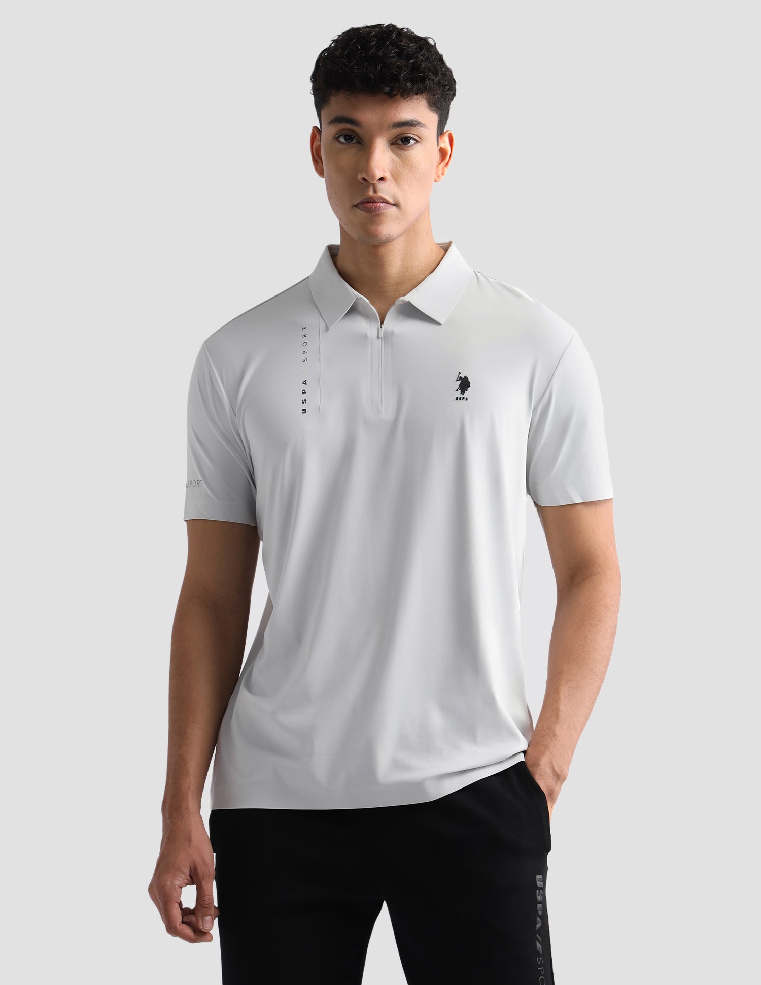 Solid Slim Fit Active Polo Shirt Grey - U.S. Polo Assn. India | Large