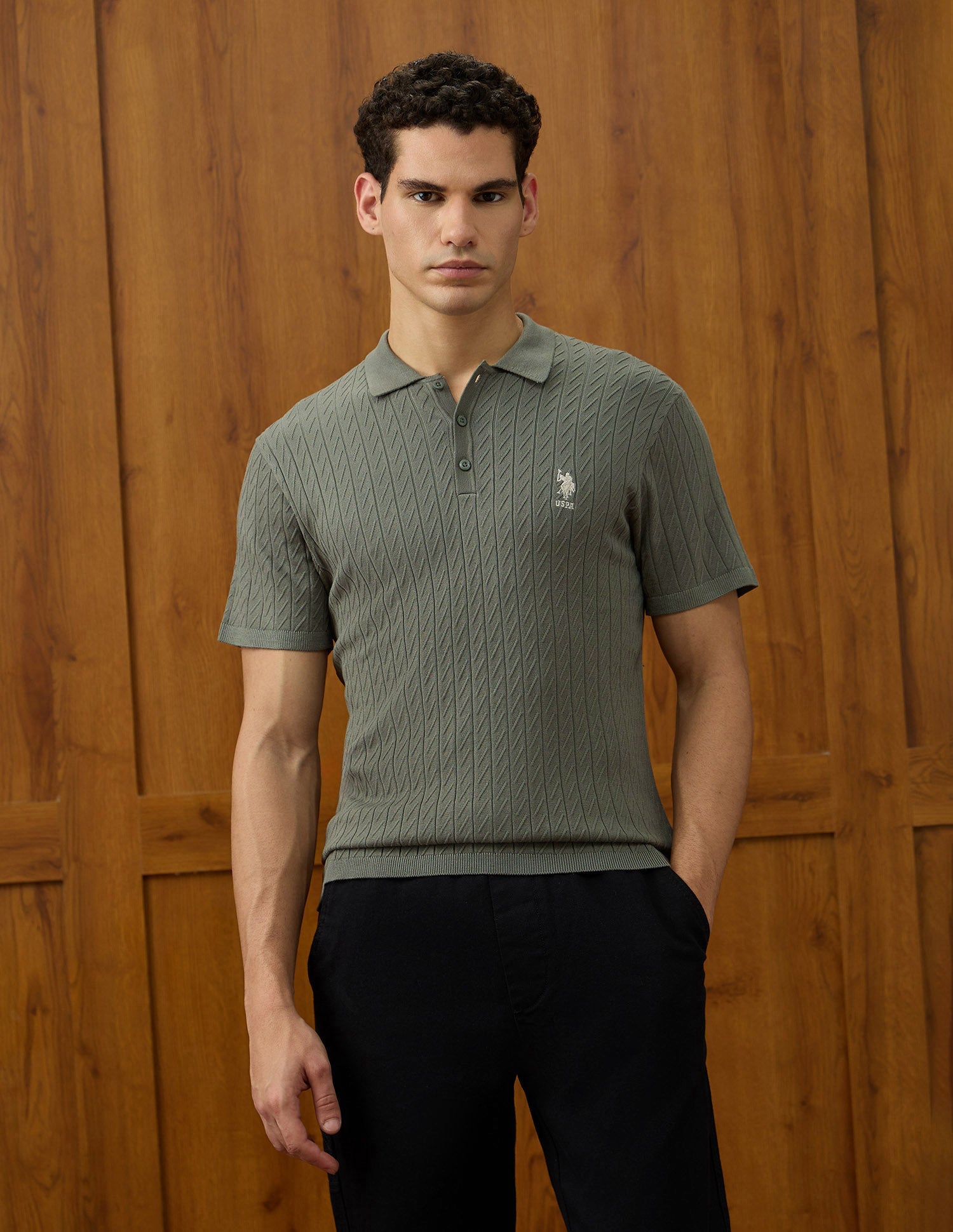 Patterned Knit Equestrian Aisle Theater Polo Shirt Light Green - U.S. POLO ASSN. | Large