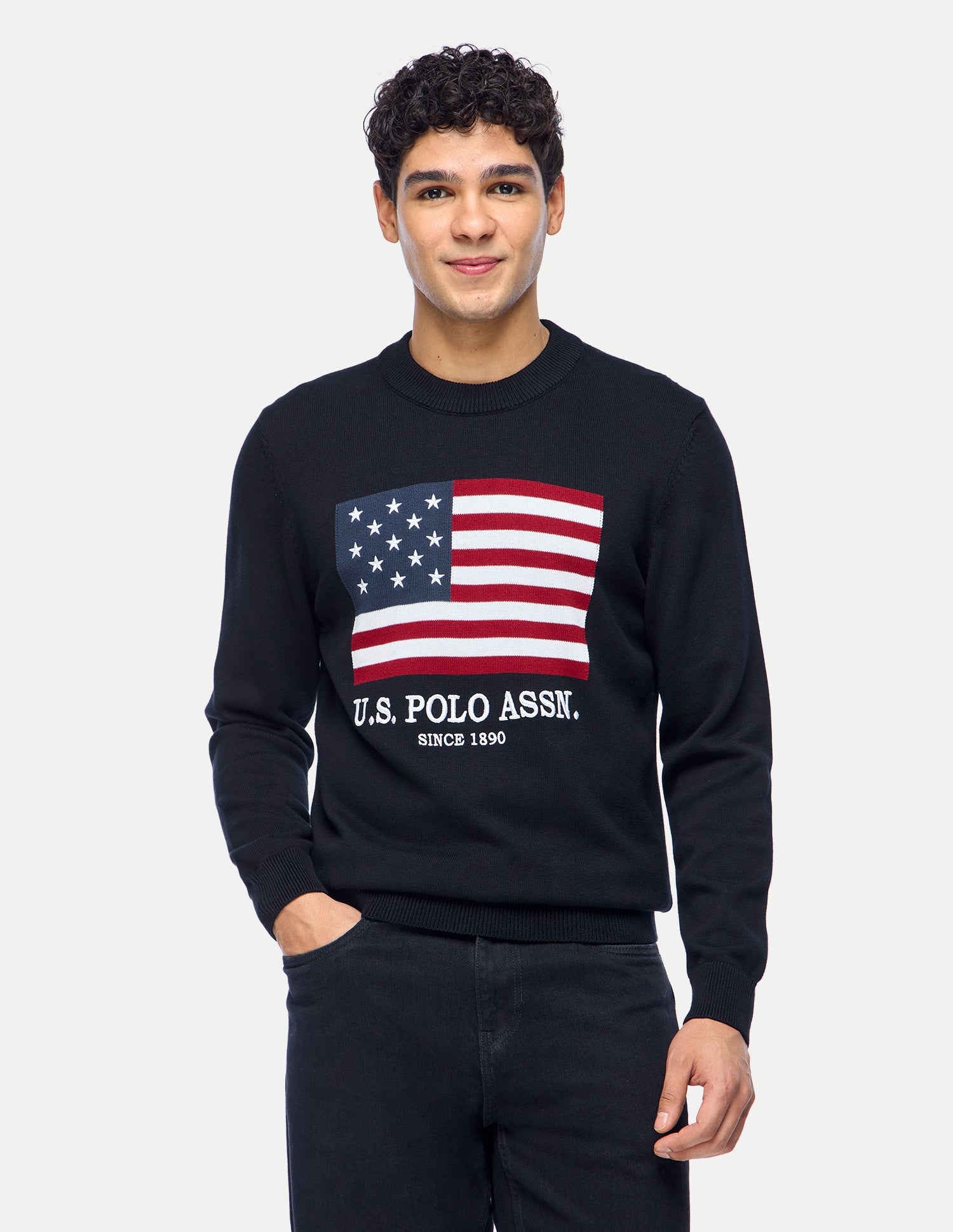 Graphic Brand Printed Slim Fit Sweater Navy - U.S. Polo Assn. India | Large