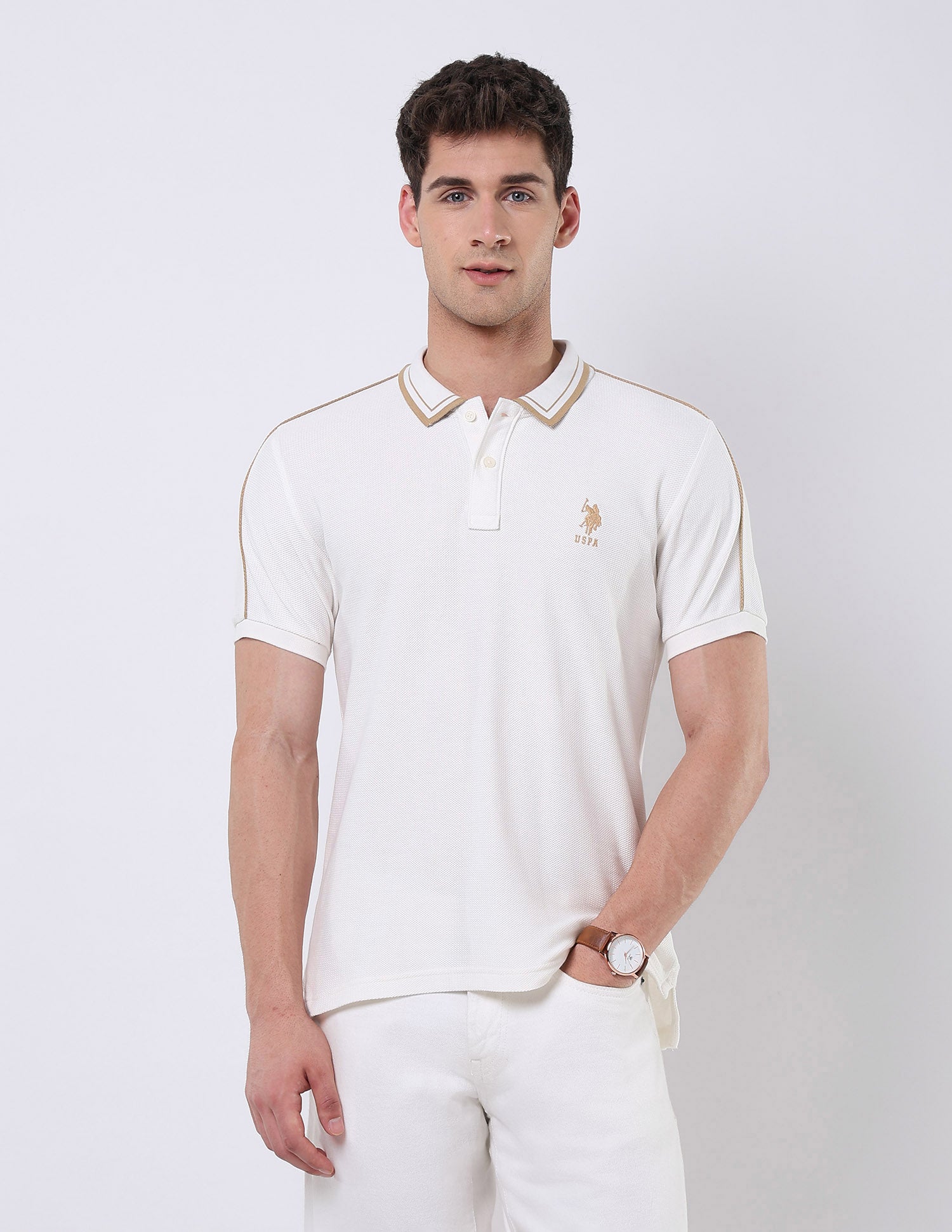 Textured Regular Fit Polo Shirt Off White - U.S. POLO ASSN. | Large