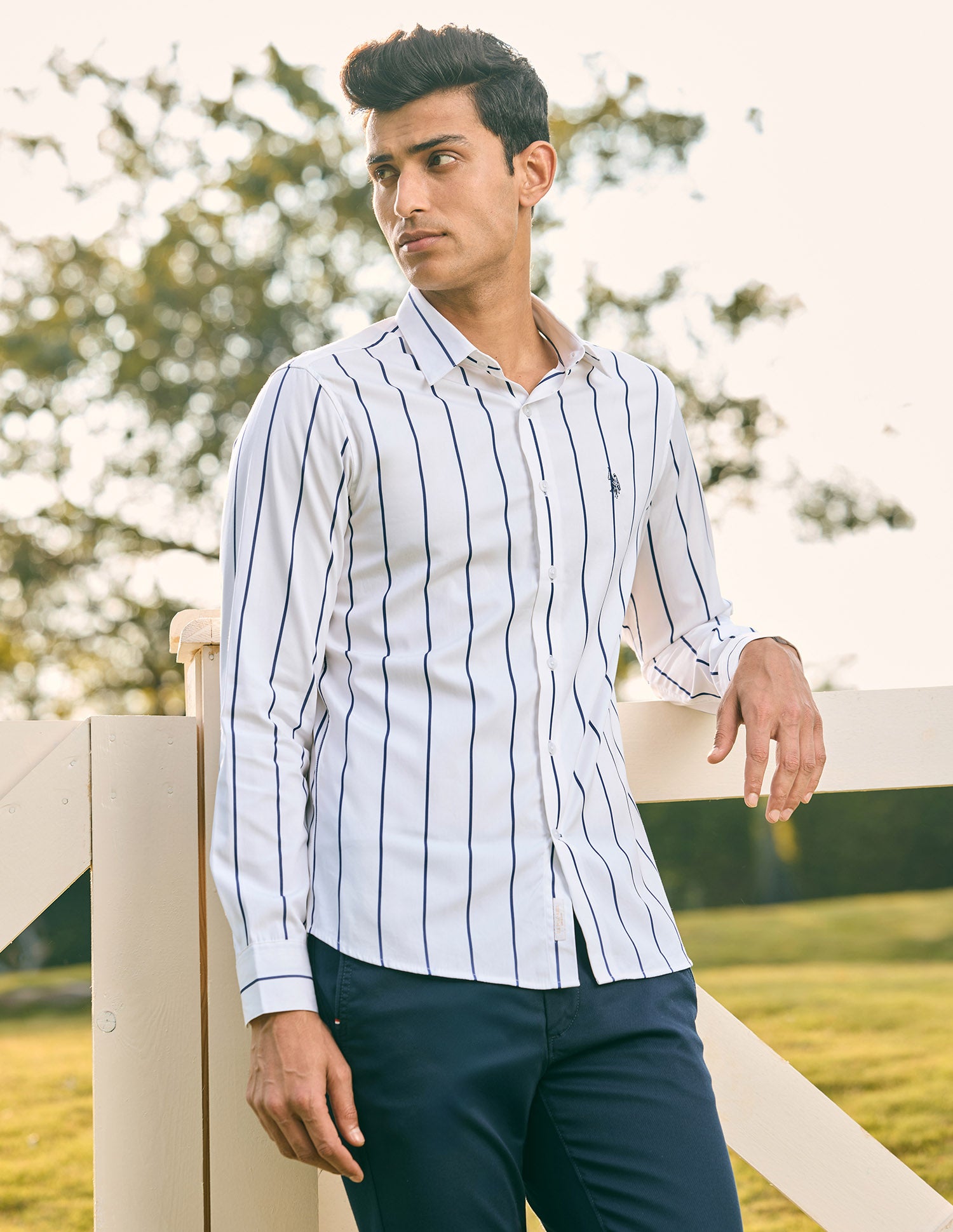 Pacho X Vertical Striped Tailored Fit Shirt White - U.S. Polo Assn. India | Large