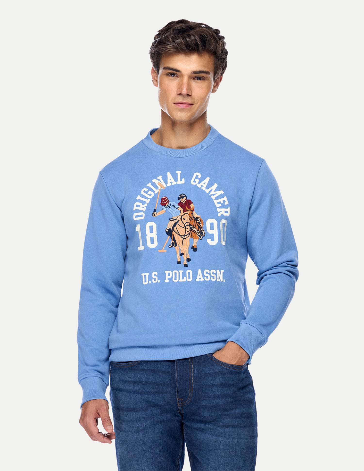 Graphic Brand Printed Regular Fit Sweatshirt Light Blue - U.S. Polo Assn. India | Large
