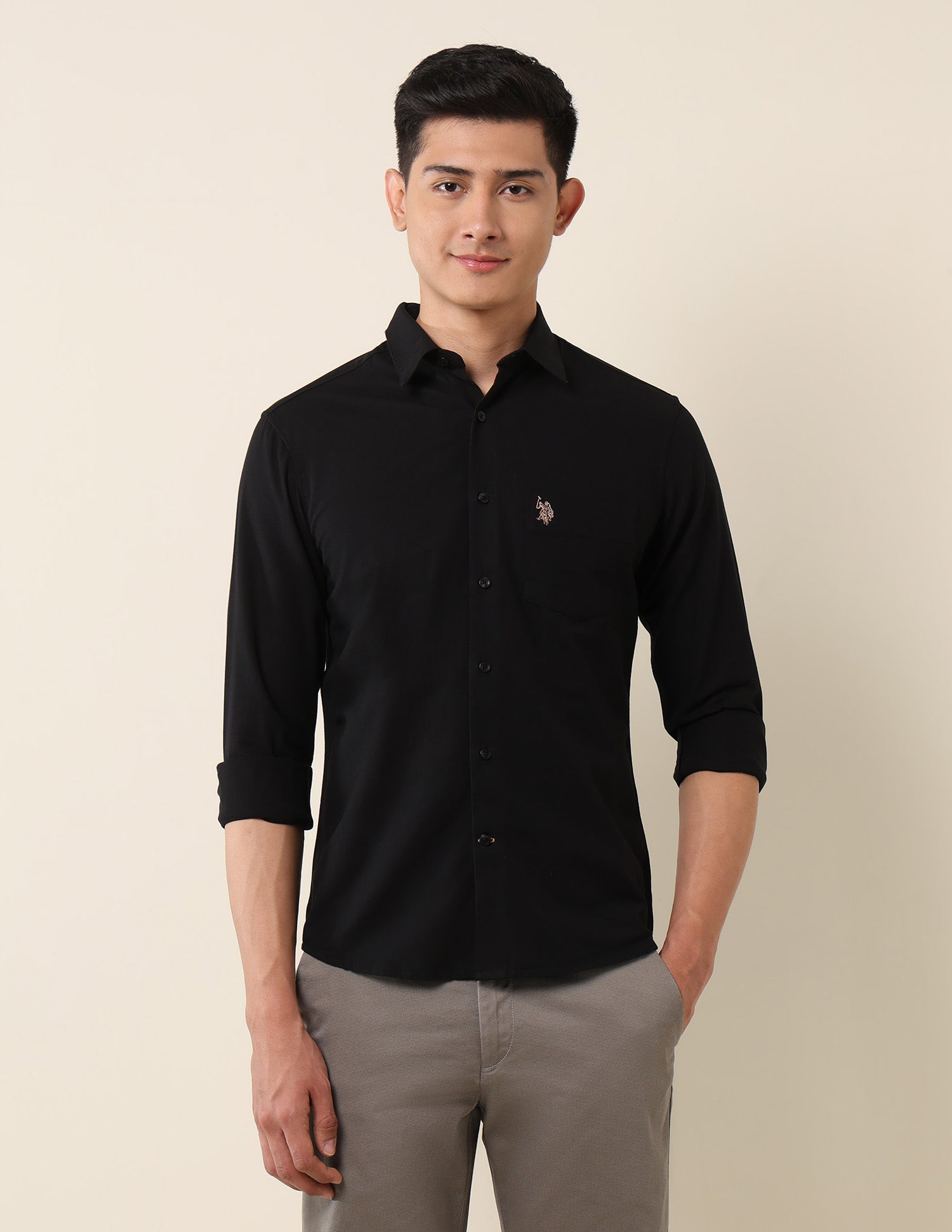 Tailored Fit Twill Shirt Black - U.S. Polo Assn. India | Large