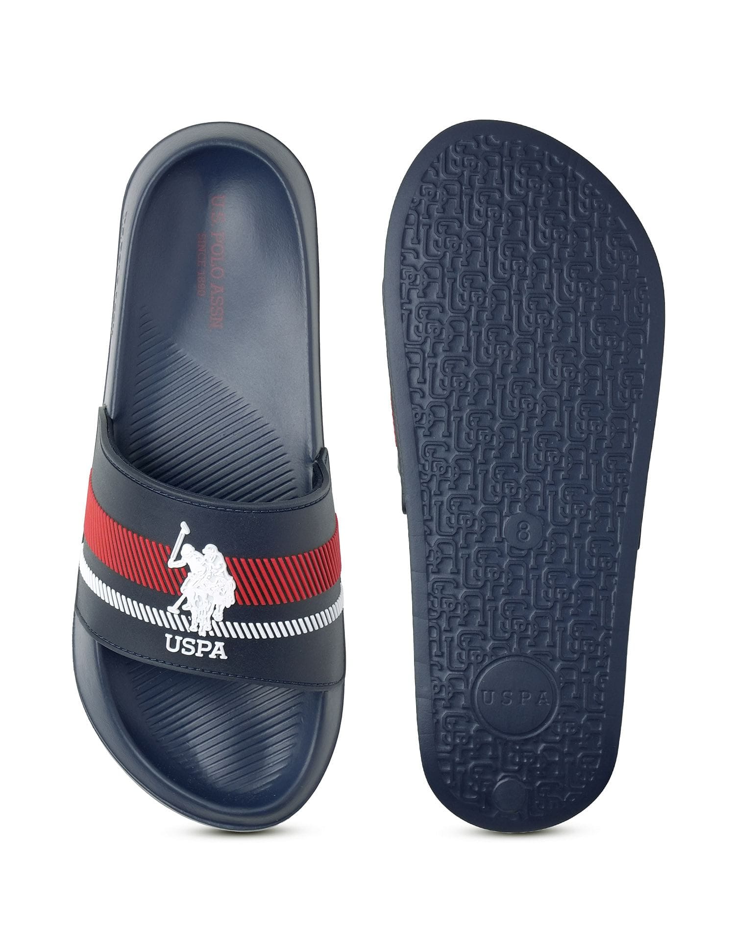 Men Rafa Brand Printed Sliders Navy - U.S. Polo Assn. India | Large