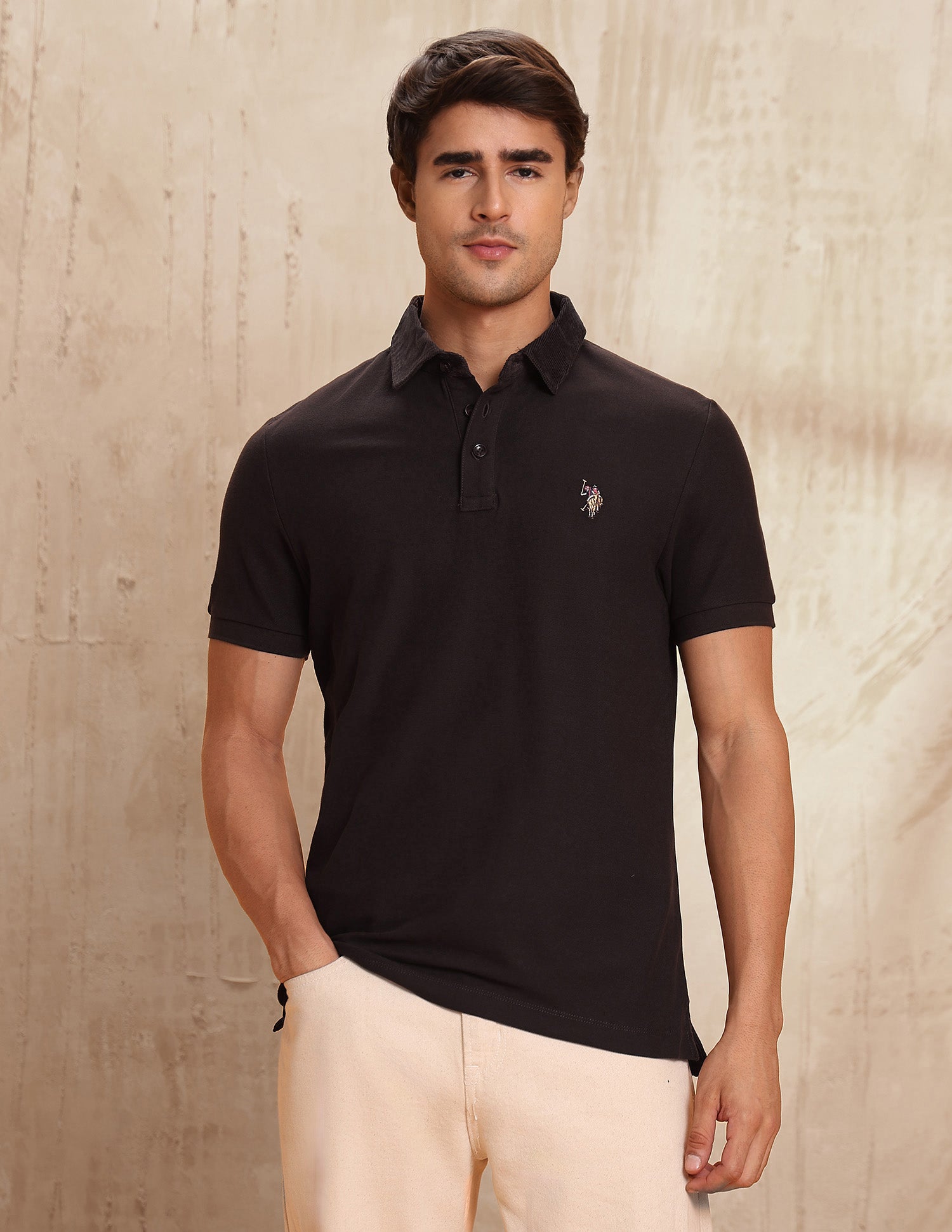 Textured Pure Cotton Polo Shirt Dark Brown - U.S. POLO ASSN. | Large