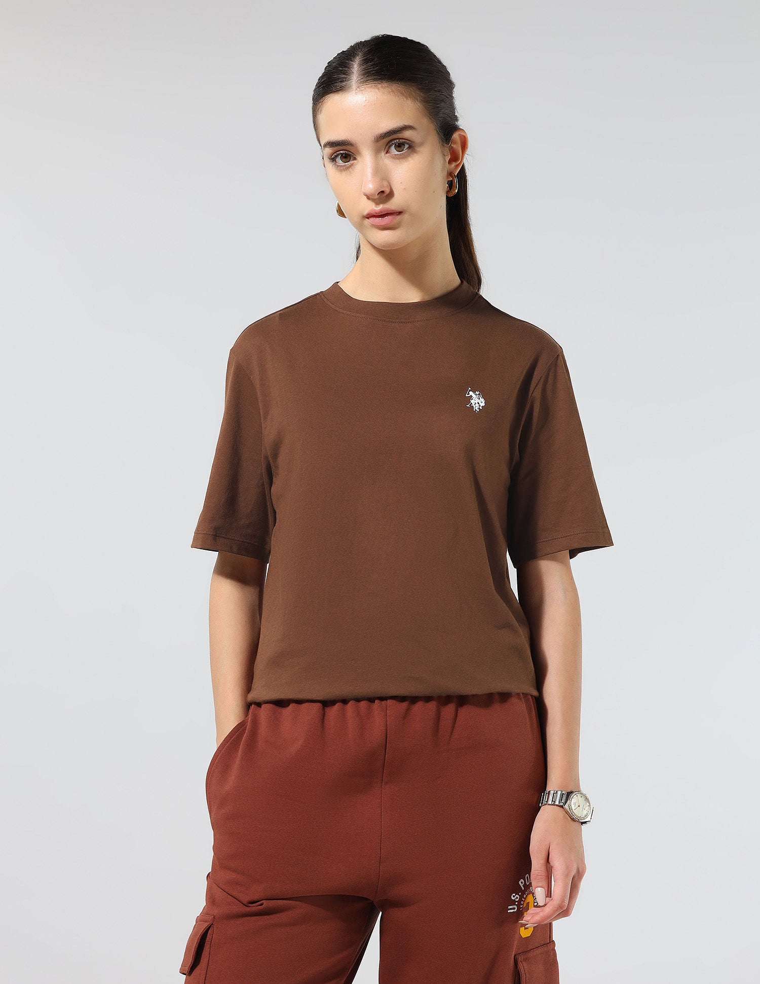 Boxy Fit Solid Lounge T-Shirt Brown - U.S. POLO ASSN. | Large