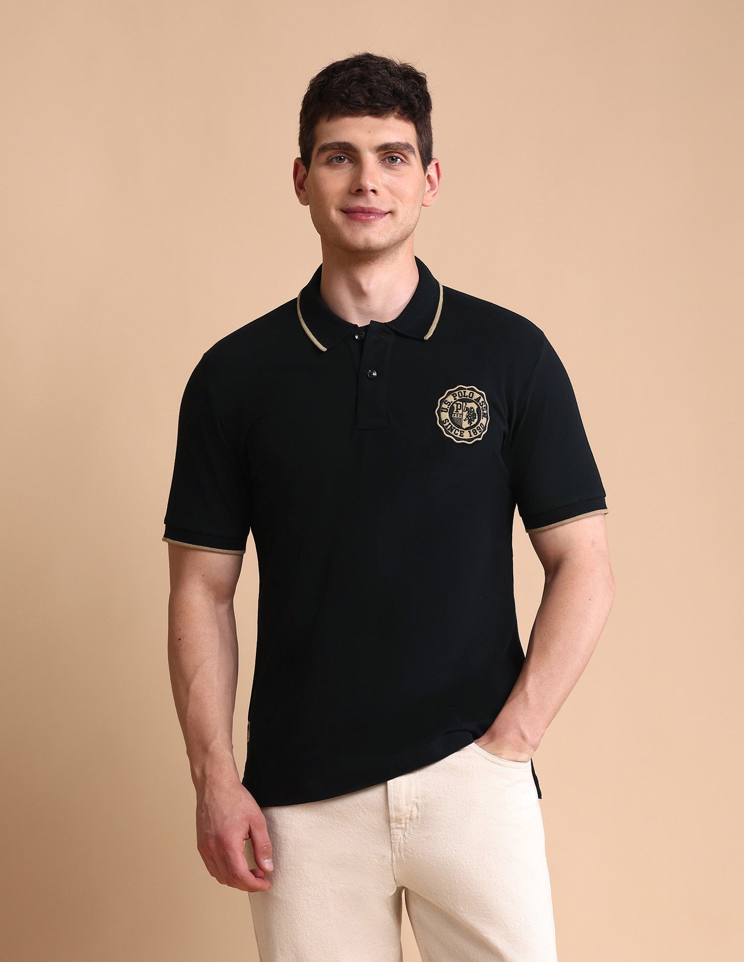 Pure Cotton Muscle Fit Polo Shirt Black - U.S. POLO ASSN. | Large