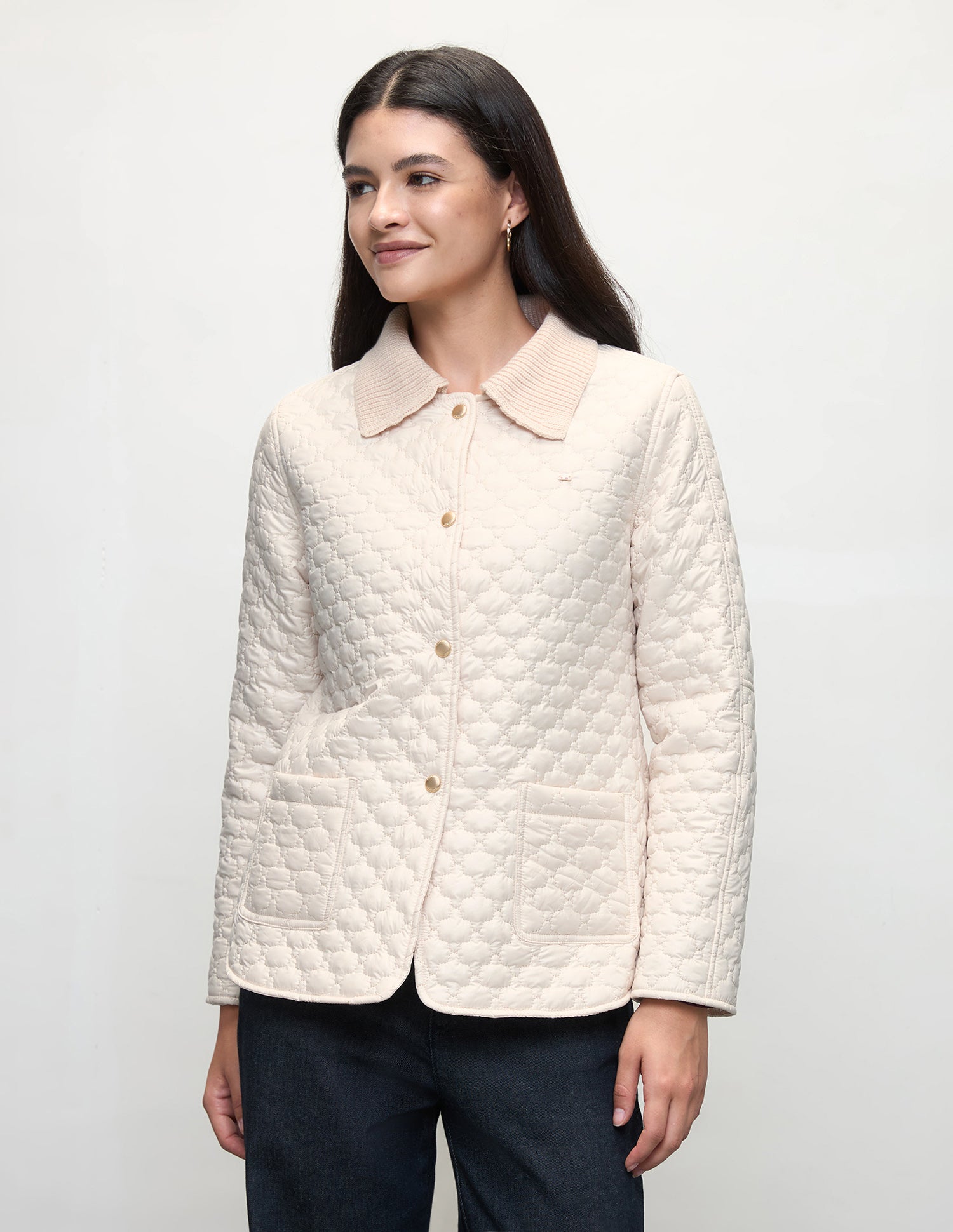 Solid Regular Fit Quilted Jacket Off-White - U.S. Polo Assn. India | Large