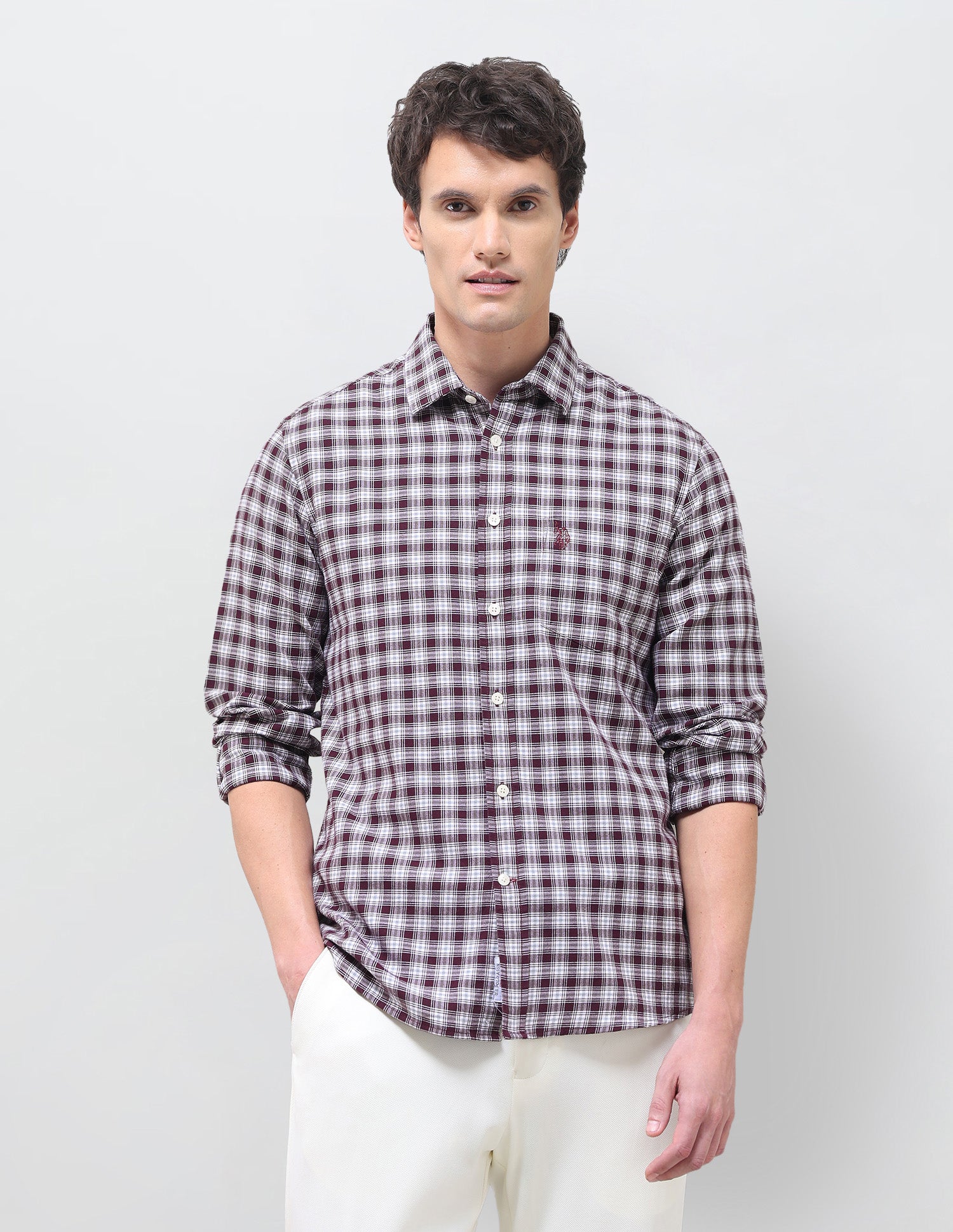 Oxford Tartan Checked Shirt Maroon - U.S. Polo Assn. India | Large
