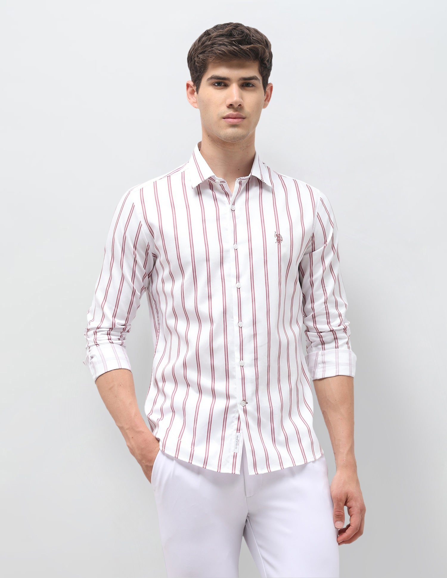 Vertical Striped Satin Shirt Pink - U.S. Polo Assn. India | Large