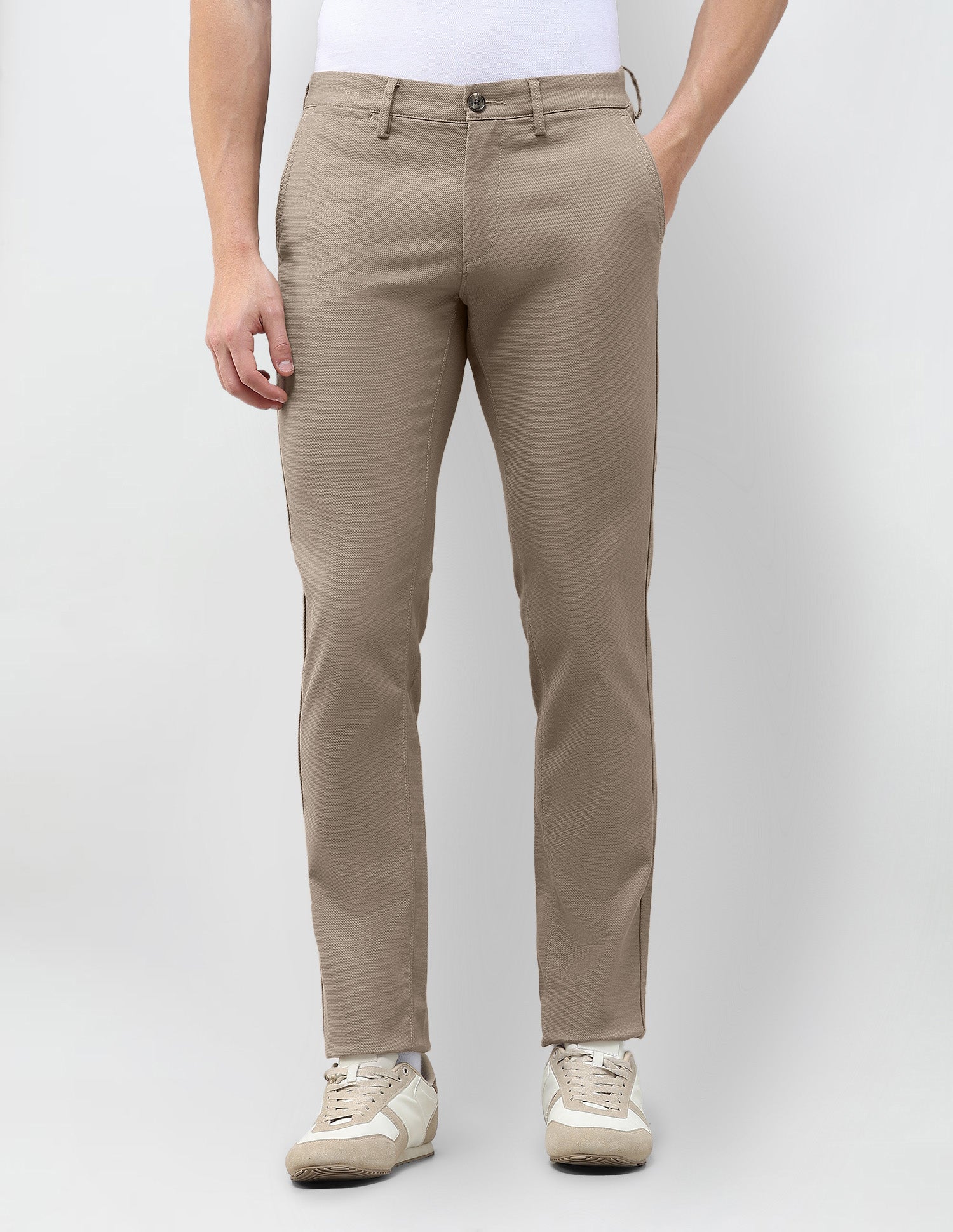 Denver Slim Fit Dobby Trousers Taupe Brown - U.S. Polo Assn. India | Large