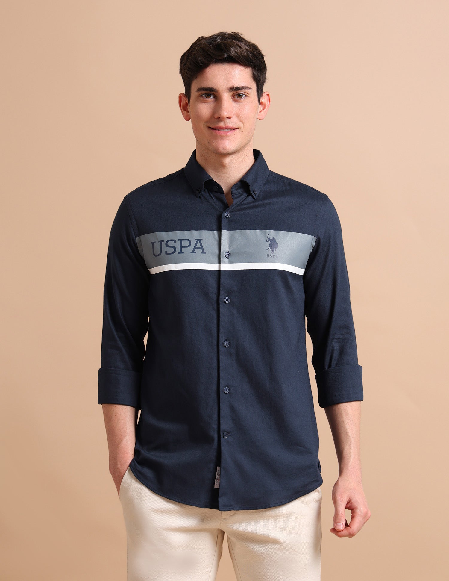 Brand Stripe Dobby Shirt Navy - U.S. POLO ASSN. | Large
