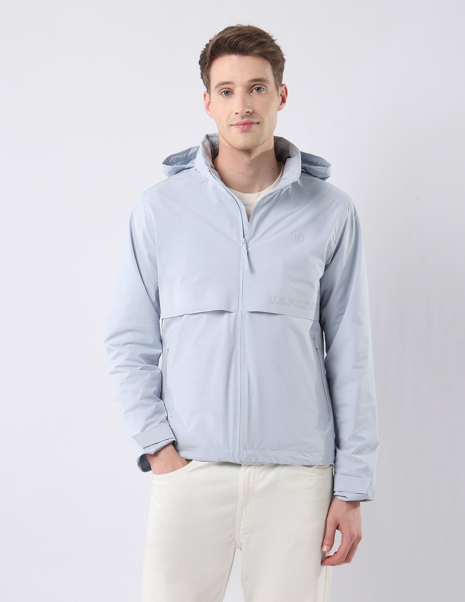 Solid Regular Fit Detachable Hood Jacket Light Blue - U.S. Polo Assn. India | Large