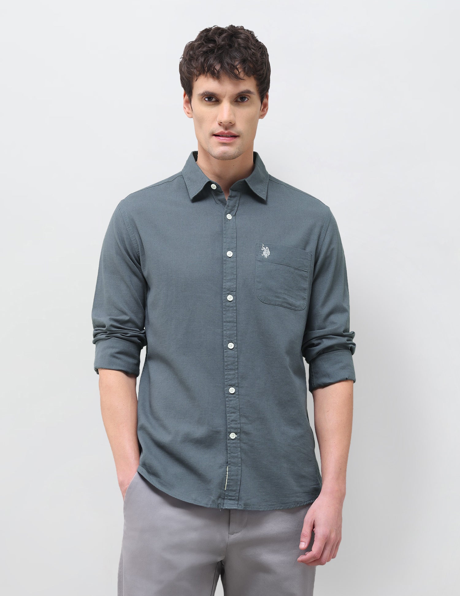 Solid Regular Fit Shirt Charcoal - U.S. Polo Assn. India | Large