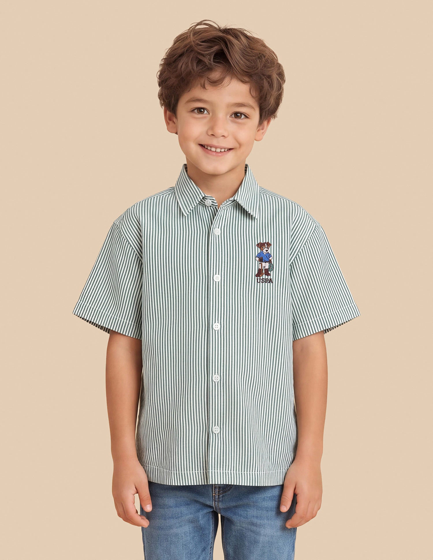 Vertical Striped Boxy Fit Shirt Green - U.S. Polo Assn. India | Large