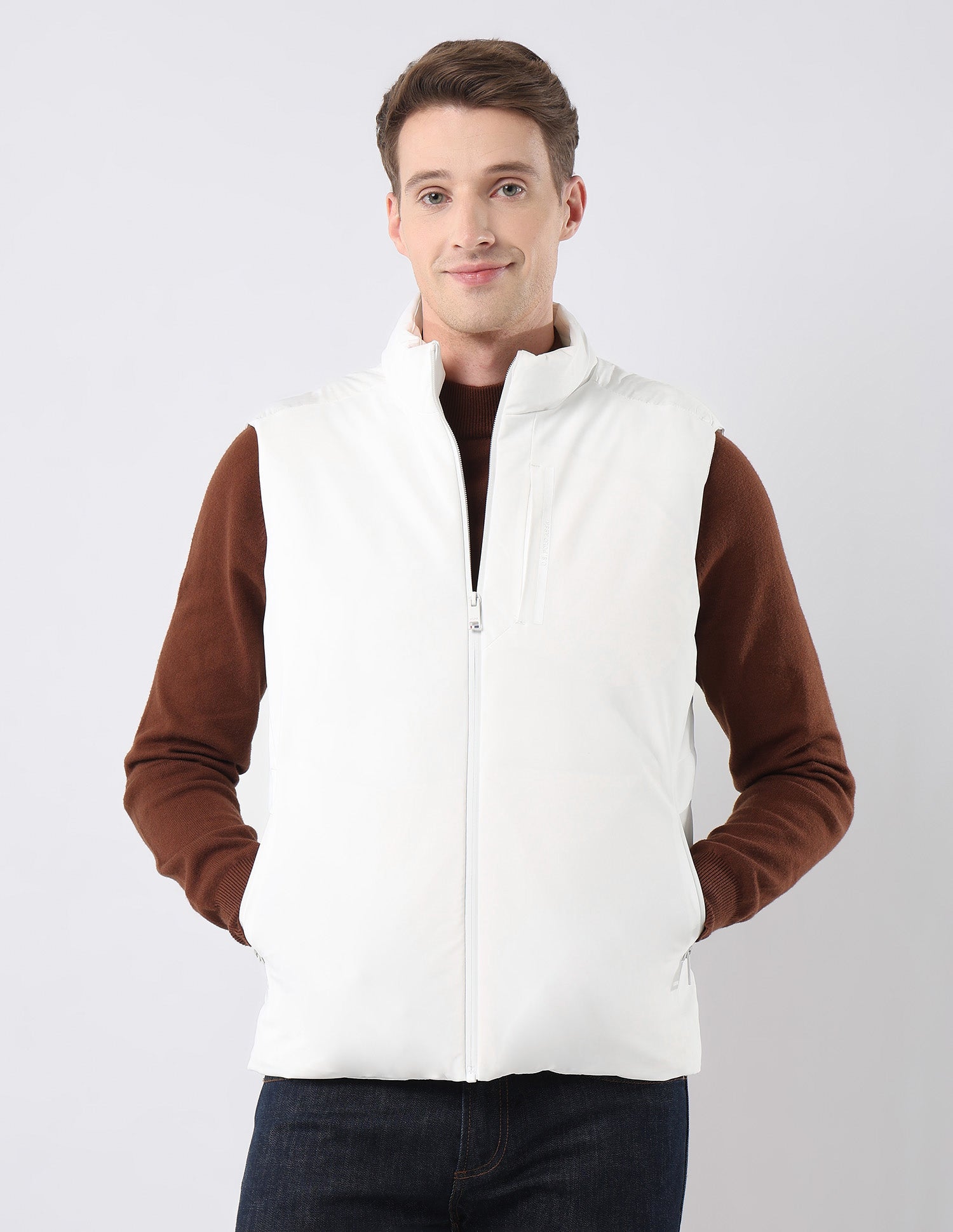 Solid Regular Fit Jacket White - U.S. Polo Assn. India | Large