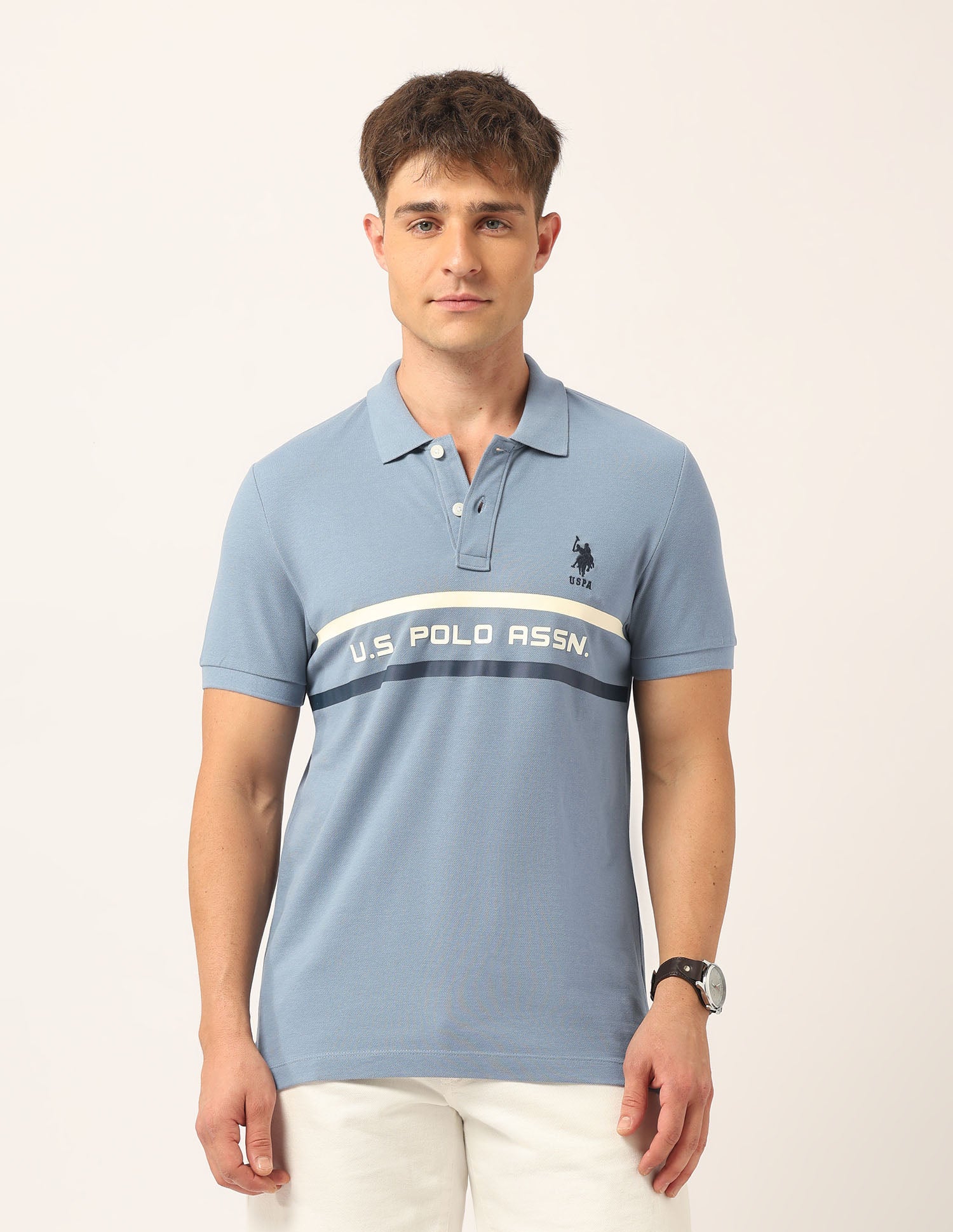 Brand Printed Muscle Fit Polo Shirt Blue - U.S. Polo Assn. India | Large