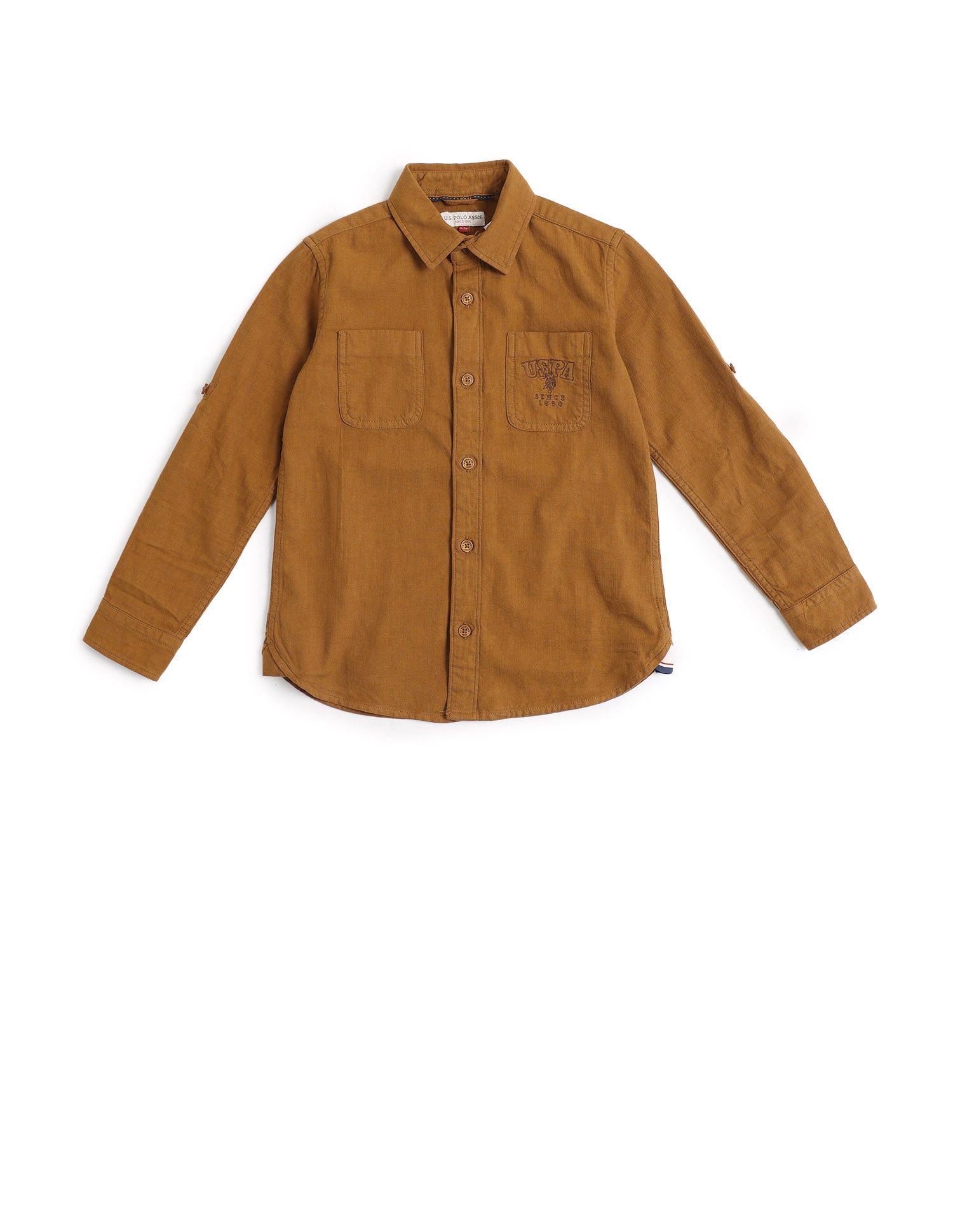Boys Solid Regular Fit Shirt Brown - U.S. POLO ASSN. | Large