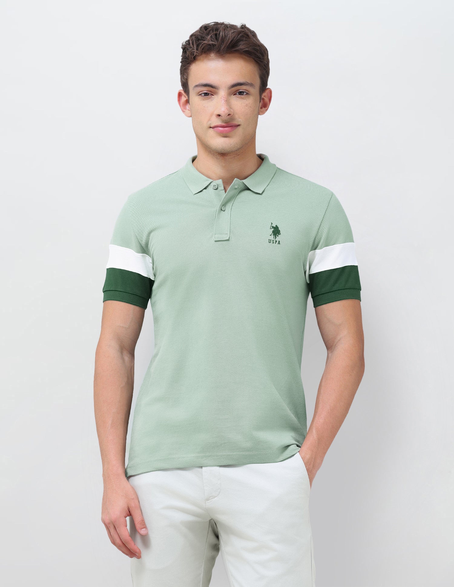 Solid Regular Fit Polo Shirt Light Green - U.S. Polo Assn. India | Large
