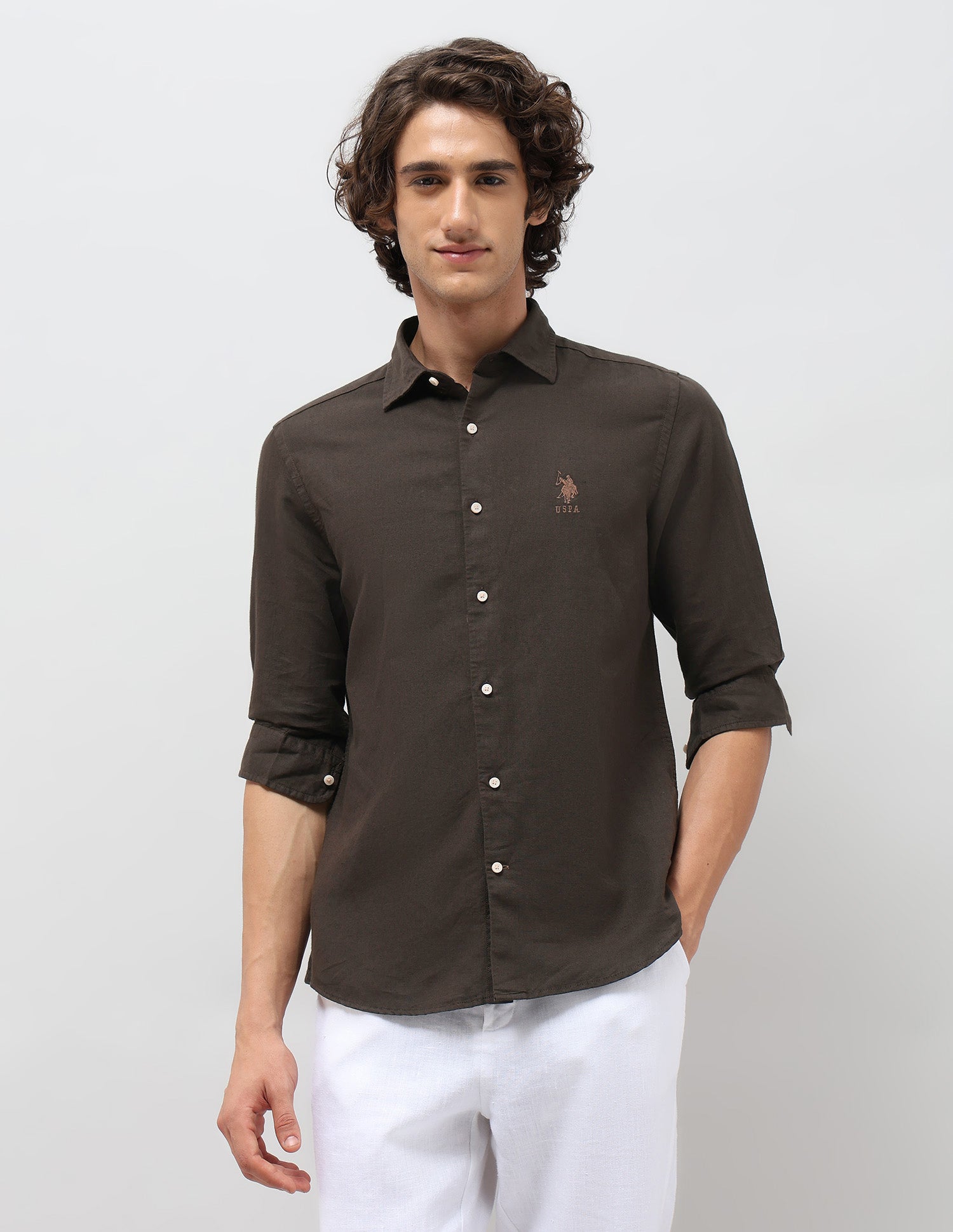 Solid Regular Fit Shirt Choco - U.S. POLO ASSN. | Large