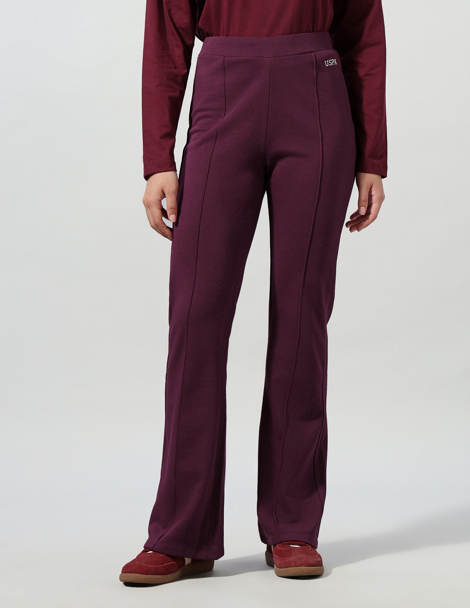 High Rise Flared Fit Trousers Wine - U.S. Polo Assn. India | Large
