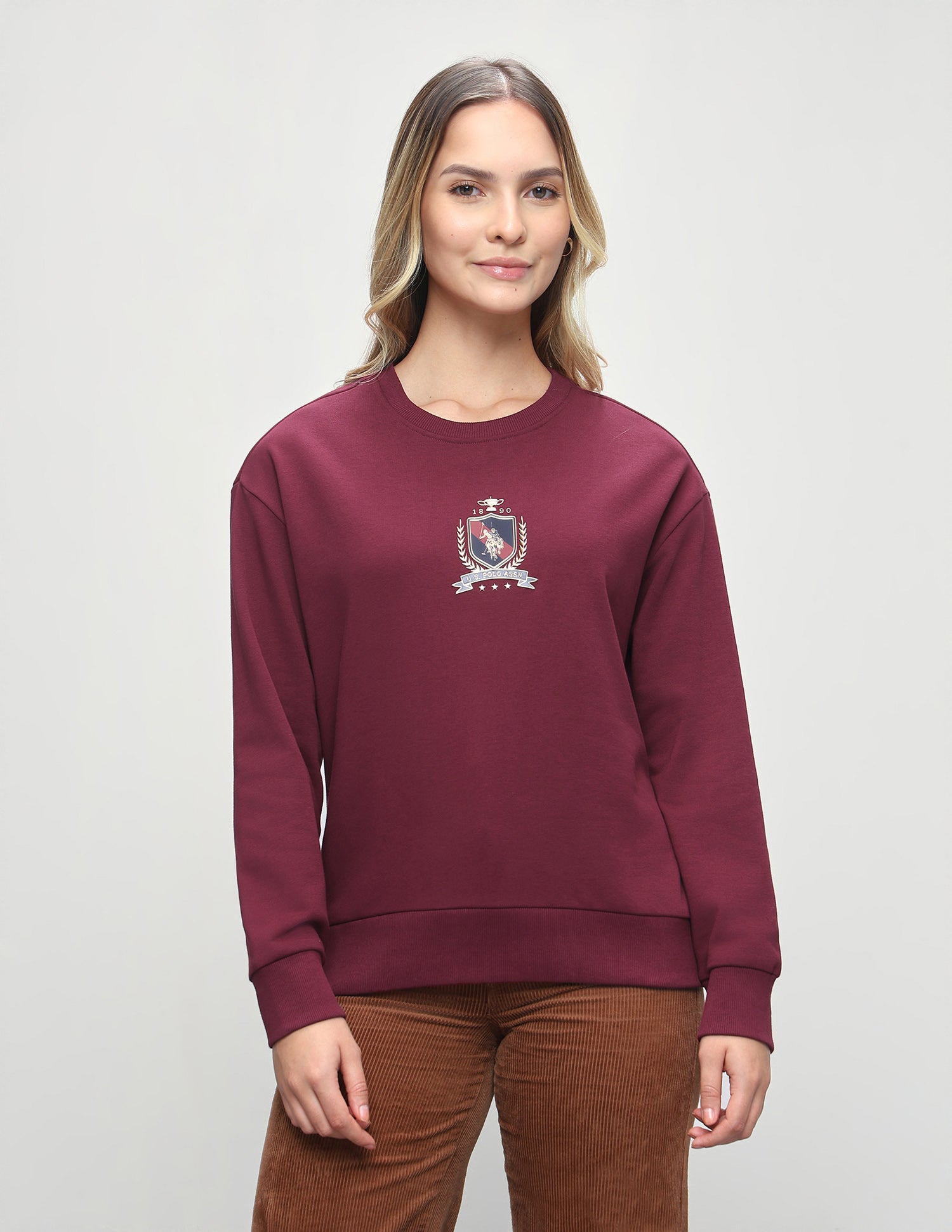 Brand Embossed Relaxed Fit Sweatshirt Maroon - U.S. Polo Assn. India | Large
