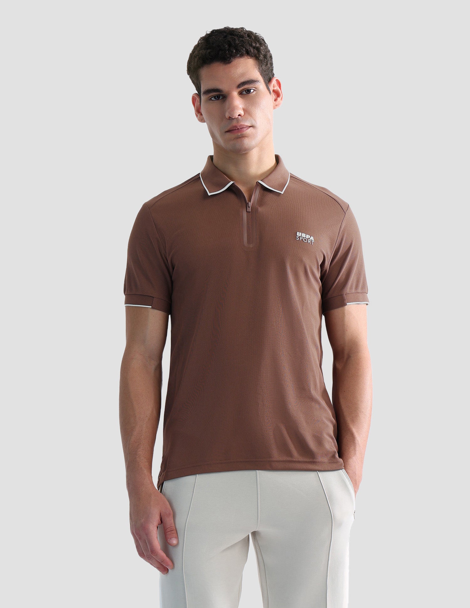 Solid Slim Fit Active Polo Shirt Brown - U.S. POLO ASSN. | Large