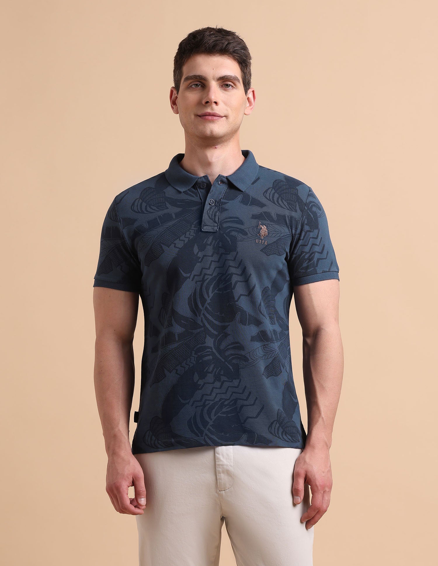 Tropical Printed Pure Cotton Polo Shirt Navy - U.S. POLO ASSN. | Large