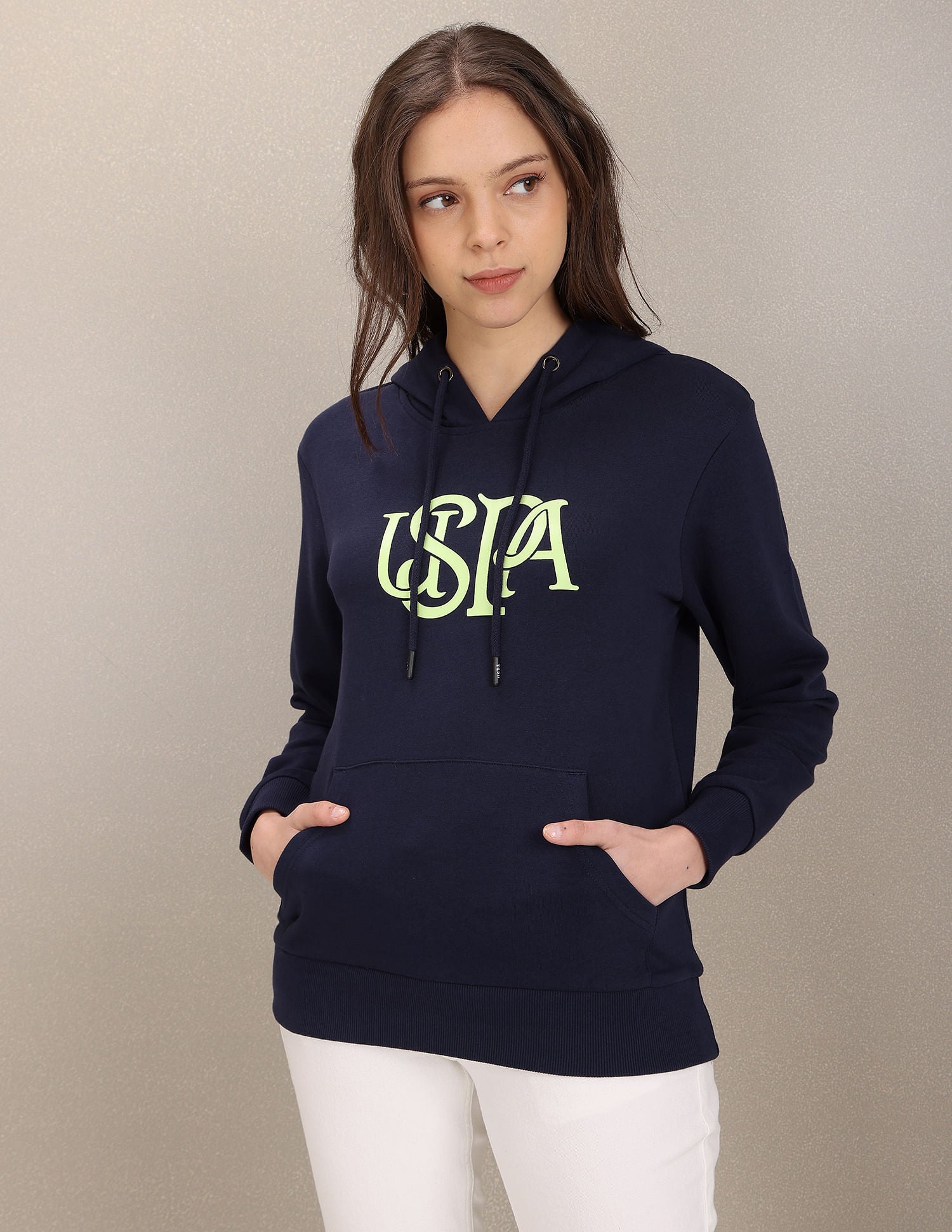 Hooded Typography Print Sweatshirt Navy - U.S. Polo Assn. India | Large