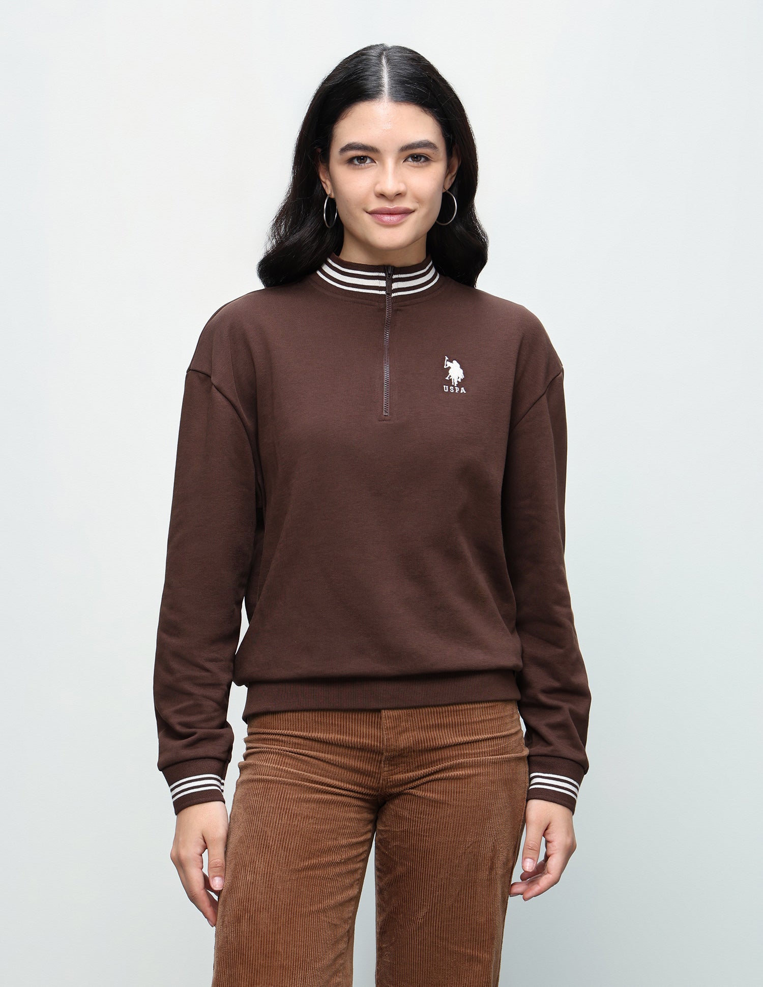 Typographic Applique Relaxed Fit Sweatshirt Dark Brown - U.S. Polo Assn. India | Large