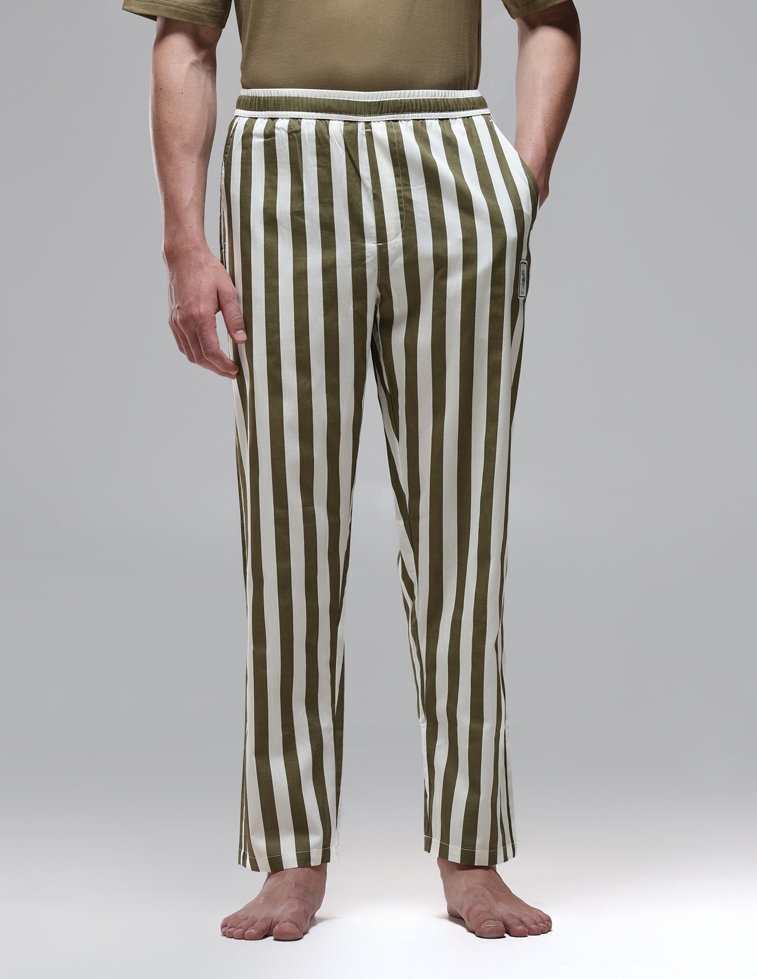 Vertical Striped Mid Rise OELP1 Lounge Pants Olive - U.S. Polo Assn. India | Large