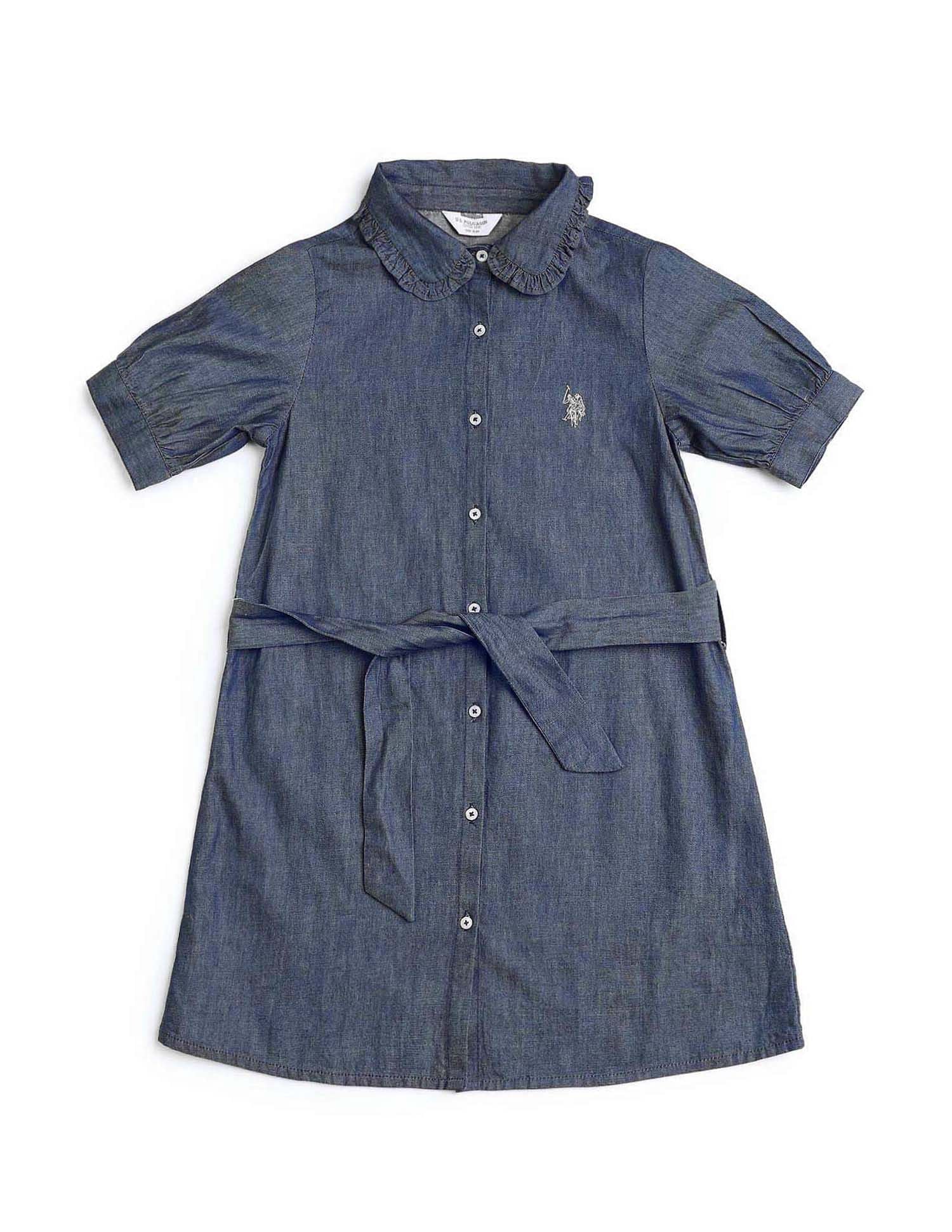 Girls Solid Denim Shirt Dress Navy - U.S. POLO ASSN. | Large