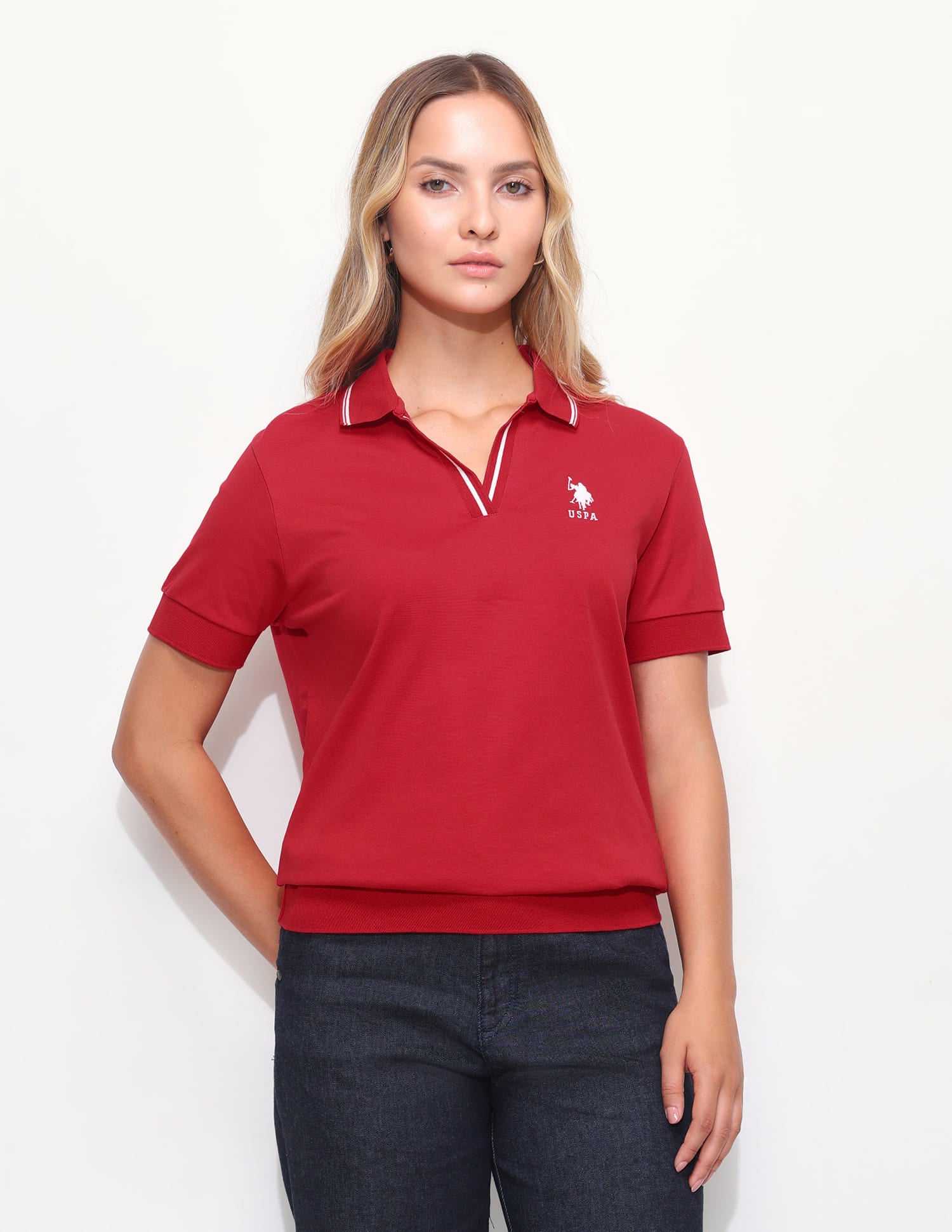 Solid Tipped Collar Regular Fit Polo Shirt Red - U.S. Polo Assn. India | Large